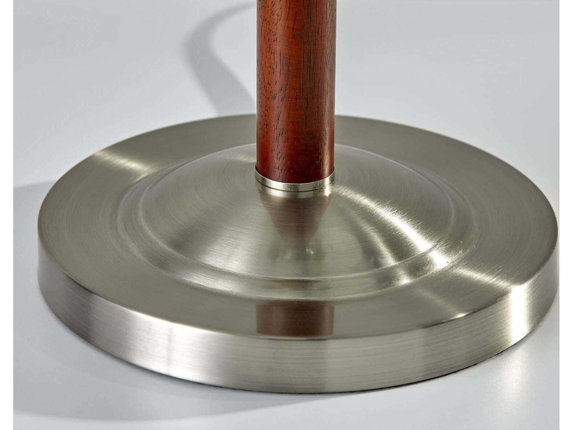 Adesso Lexington Walnut Rubber Brushed Steel Alabaster Frosted Glass Silver Traditional Table Lamp