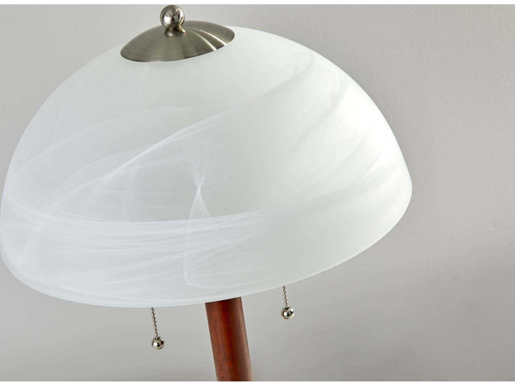 Adesso Lexington Walnut Rubber Brushed Steel Alabaster Frosted Glass Silver Traditional Table Lamp