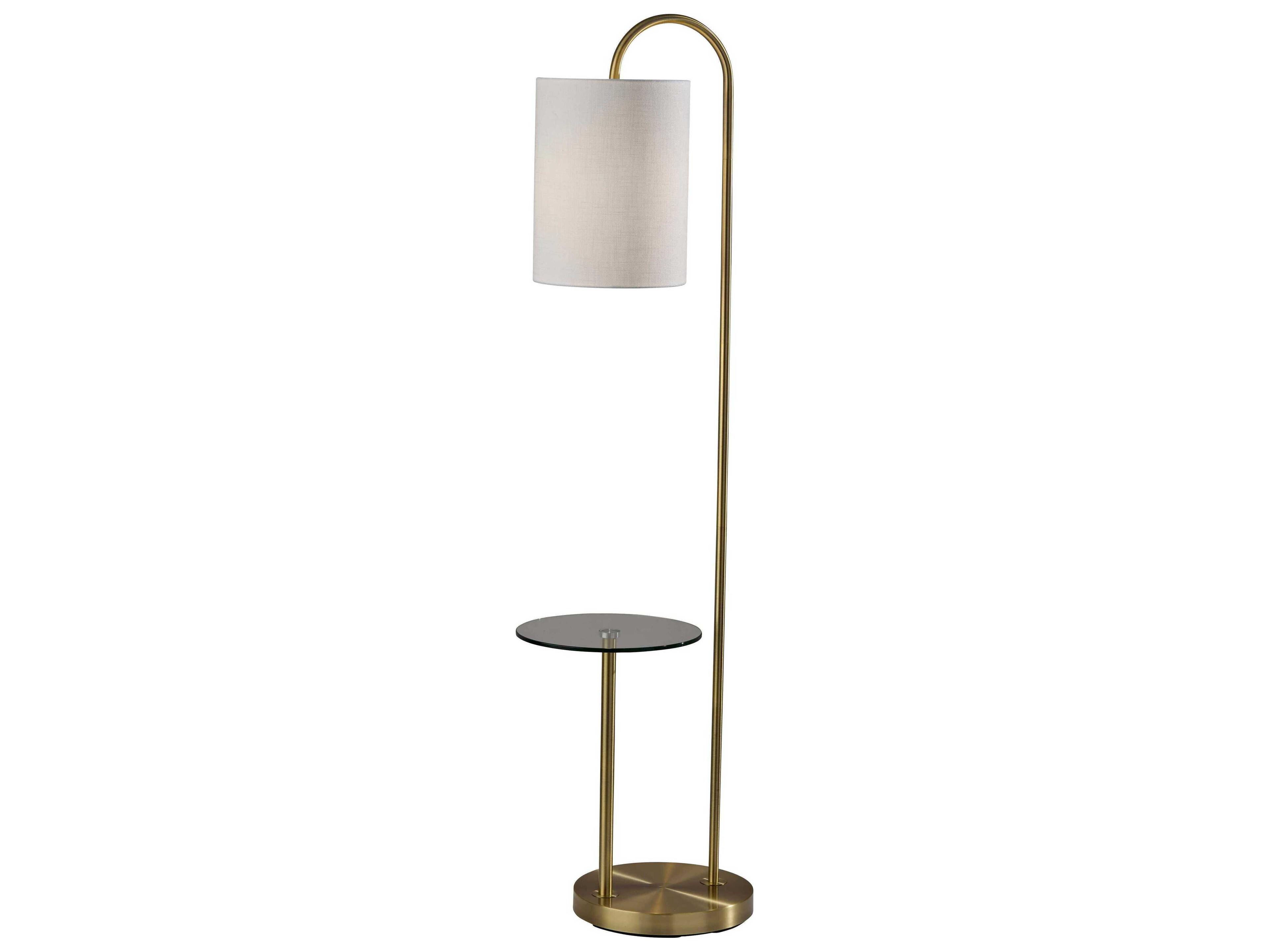 Adesso Amira Antique Brass White Textured Fabric Floor Lamp