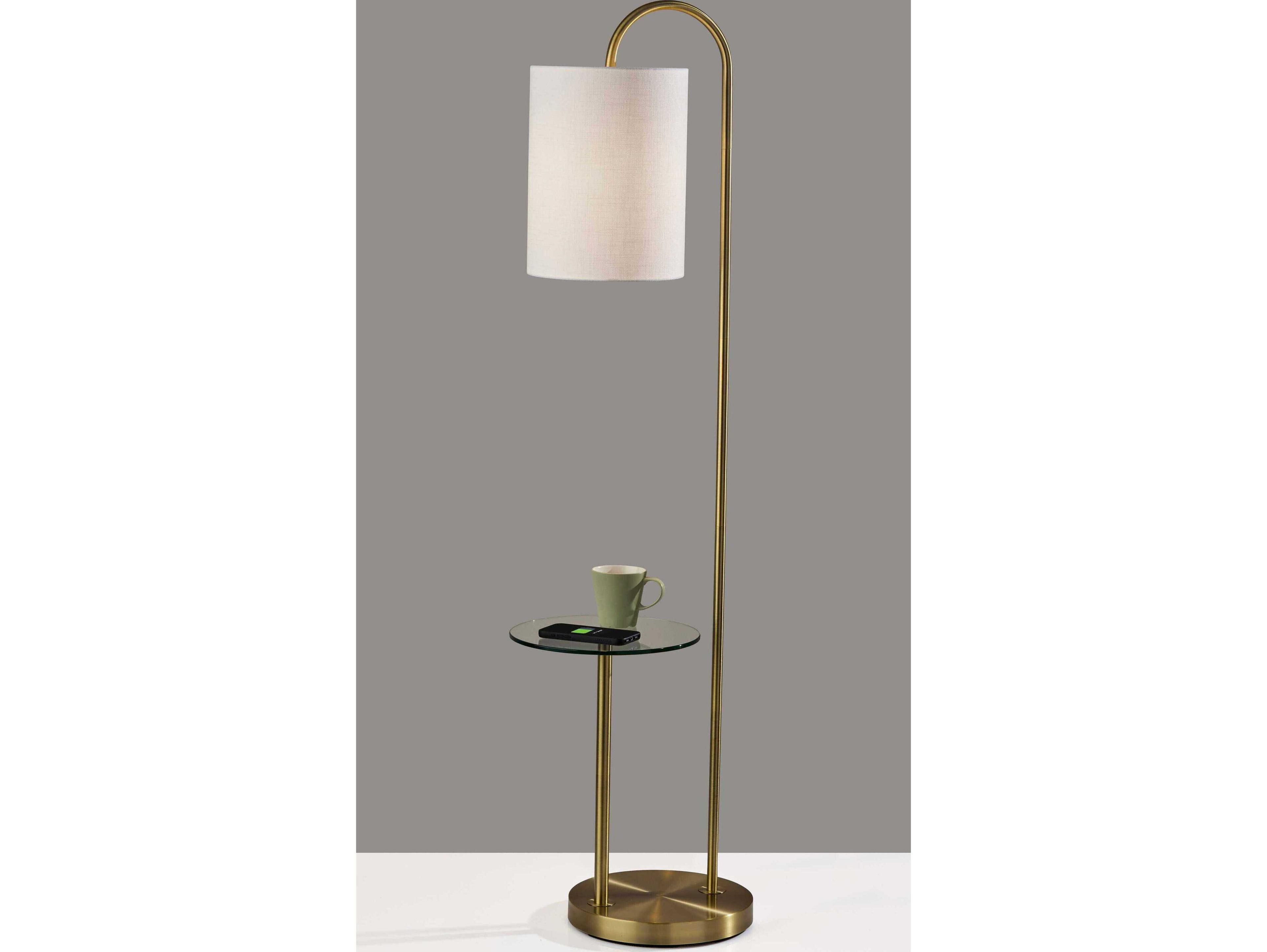 Adesso Amira Antique Brass White Textured Fabric Floor Lamp