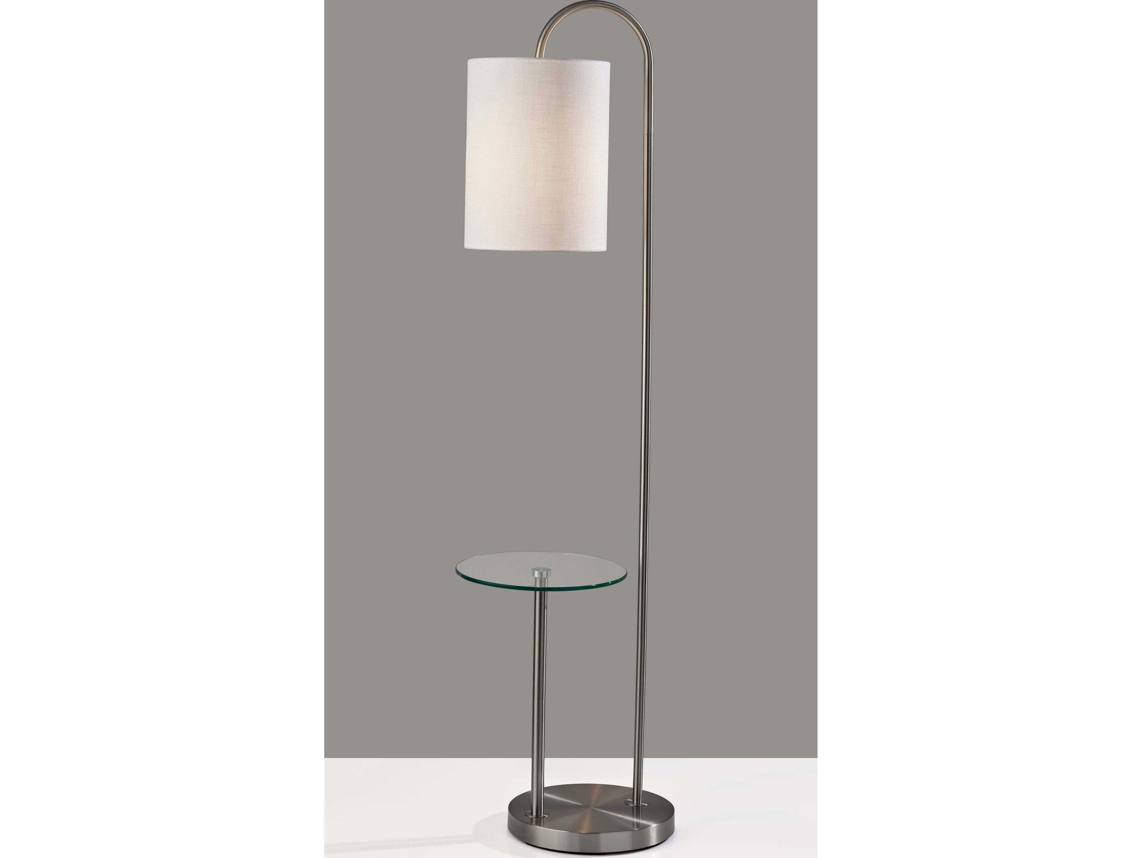 Adesso Amira Brushed Steel White Textured Fabric Floor Lamp