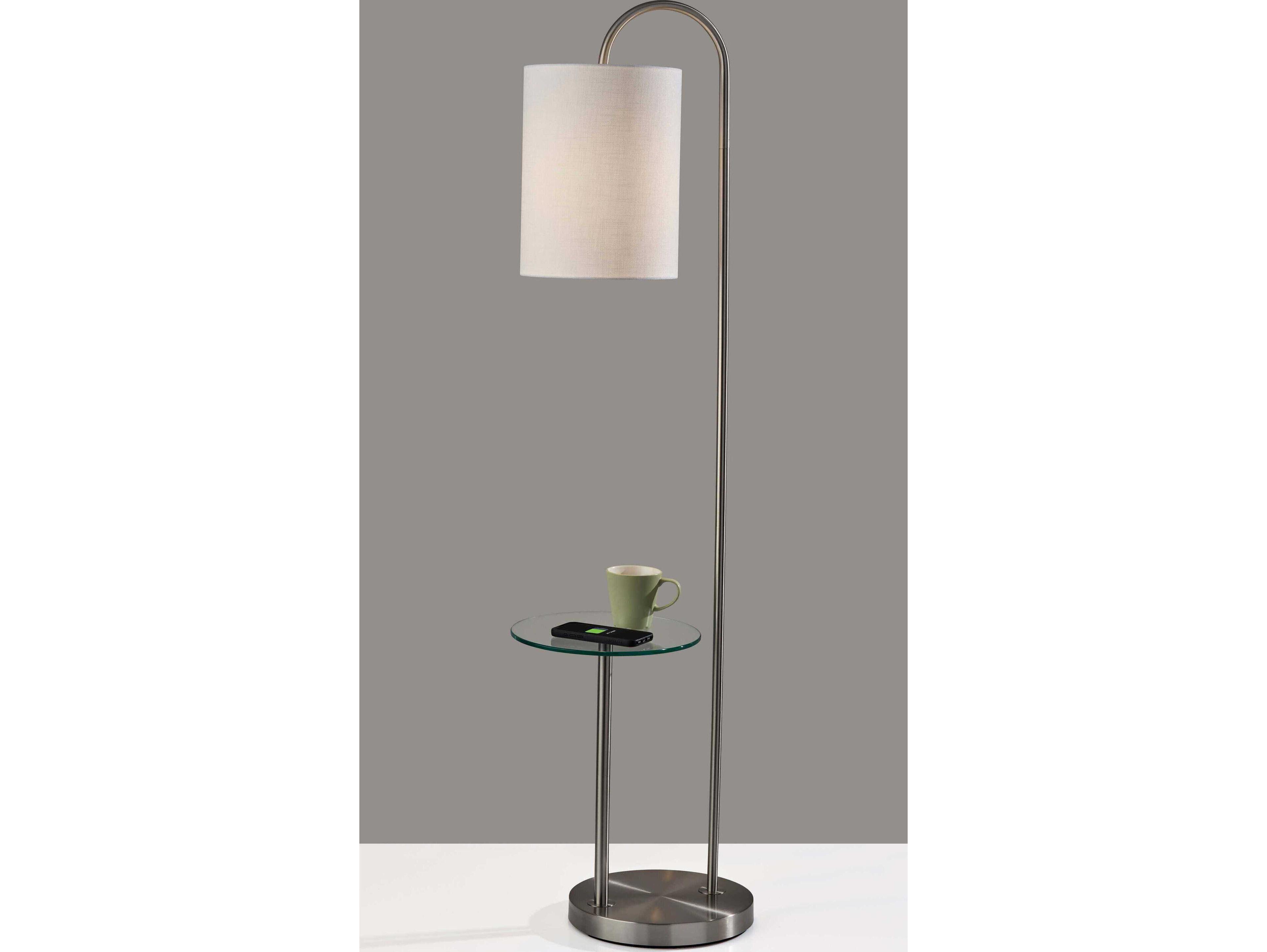 Adesso Amira Brushed Steel White Textured Fabric Floor Lamp