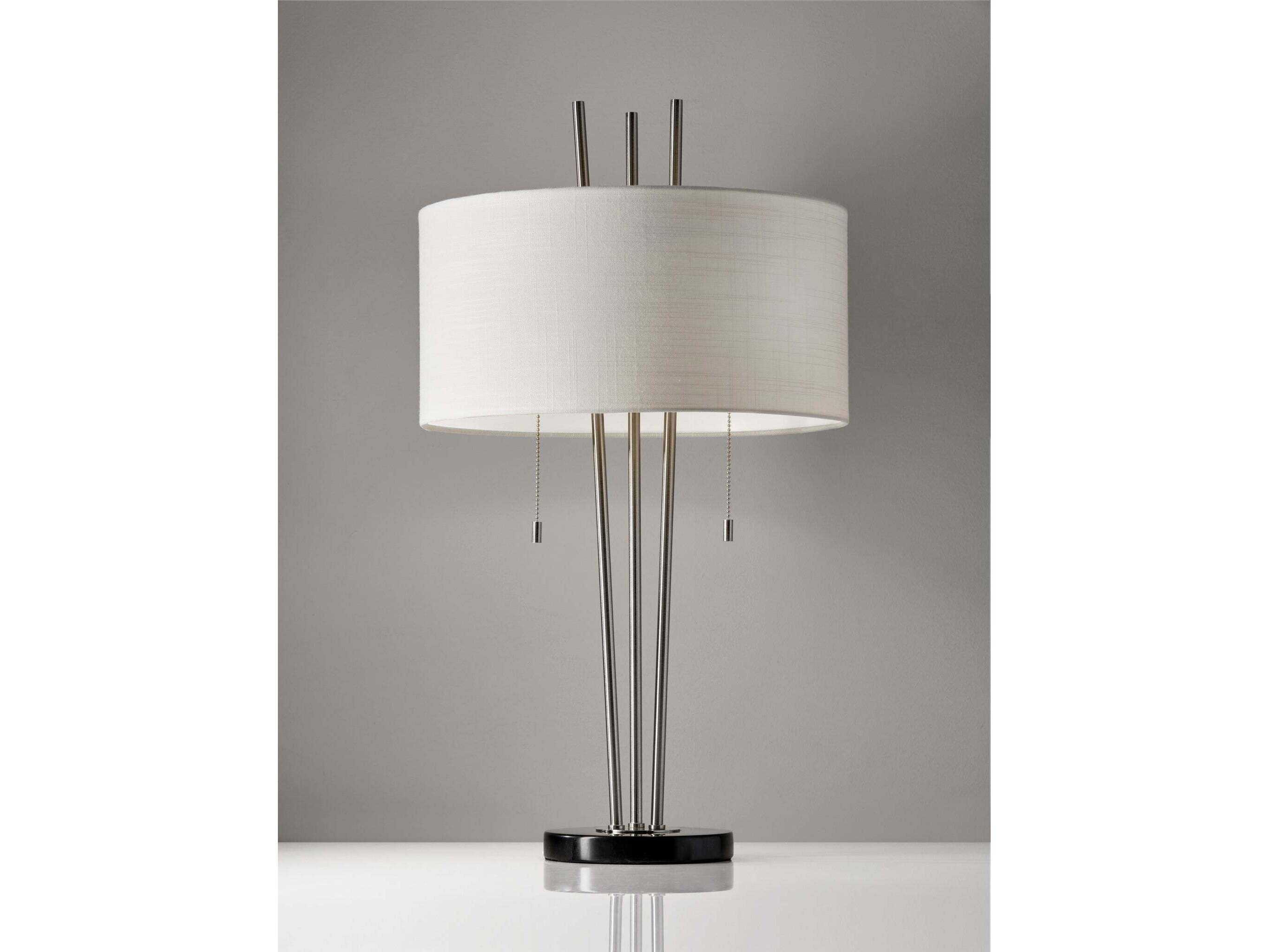 Adesso Anderson Brushed Steel Textured White Linen Buffet Lamp
