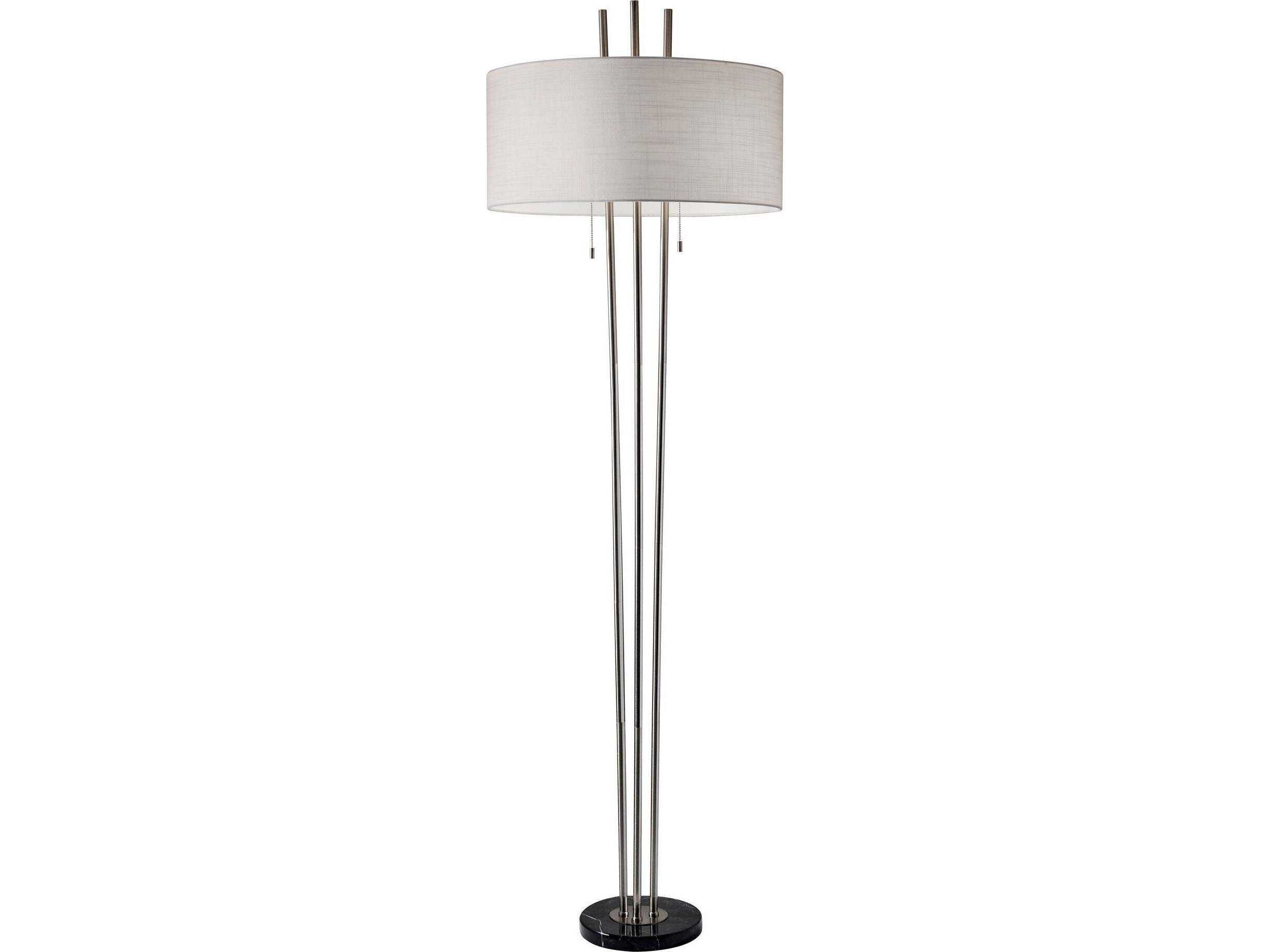 Adesso Anderson Brushed Steel Textured White Linen Floor Lamp