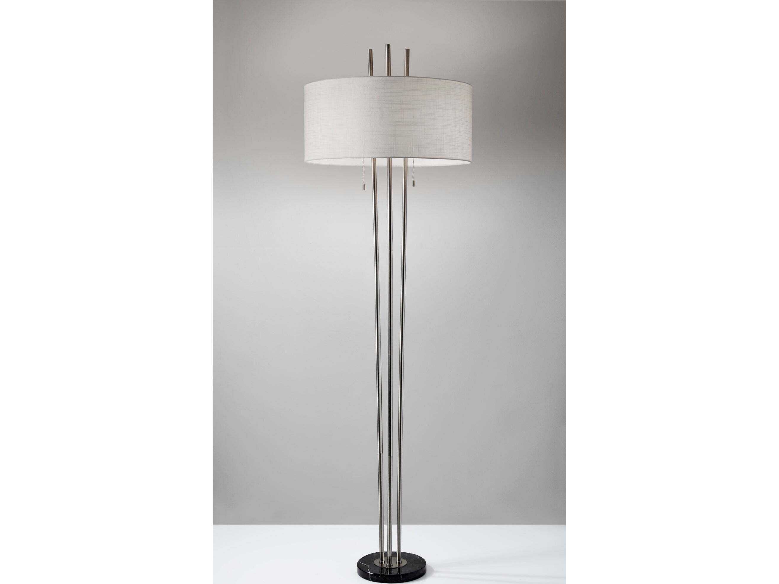 Adesso Anderson Brushed Steel Textured White Linen Floor Lamp