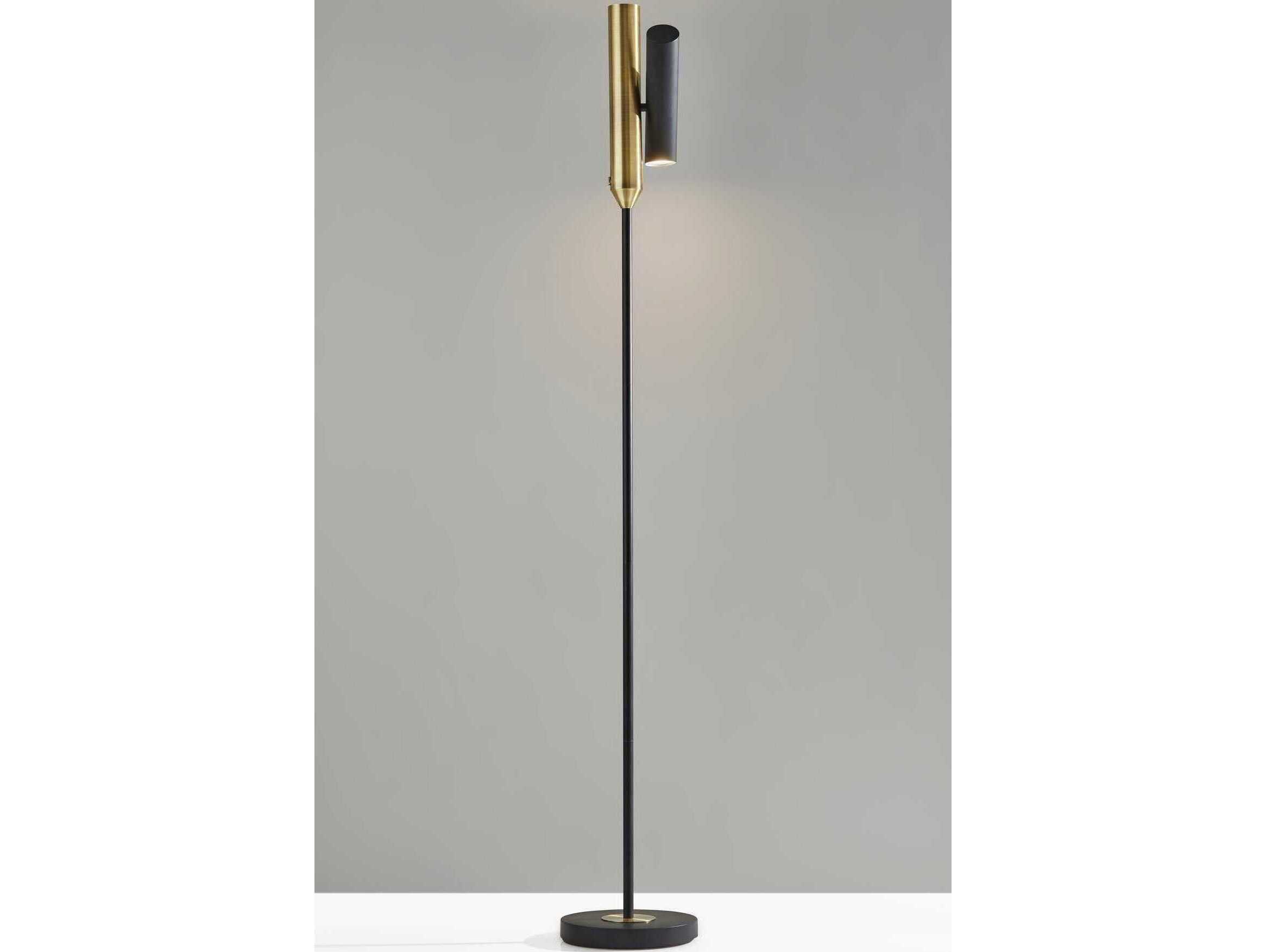 Adesso Vega Black Antique Brass Floor Lamp