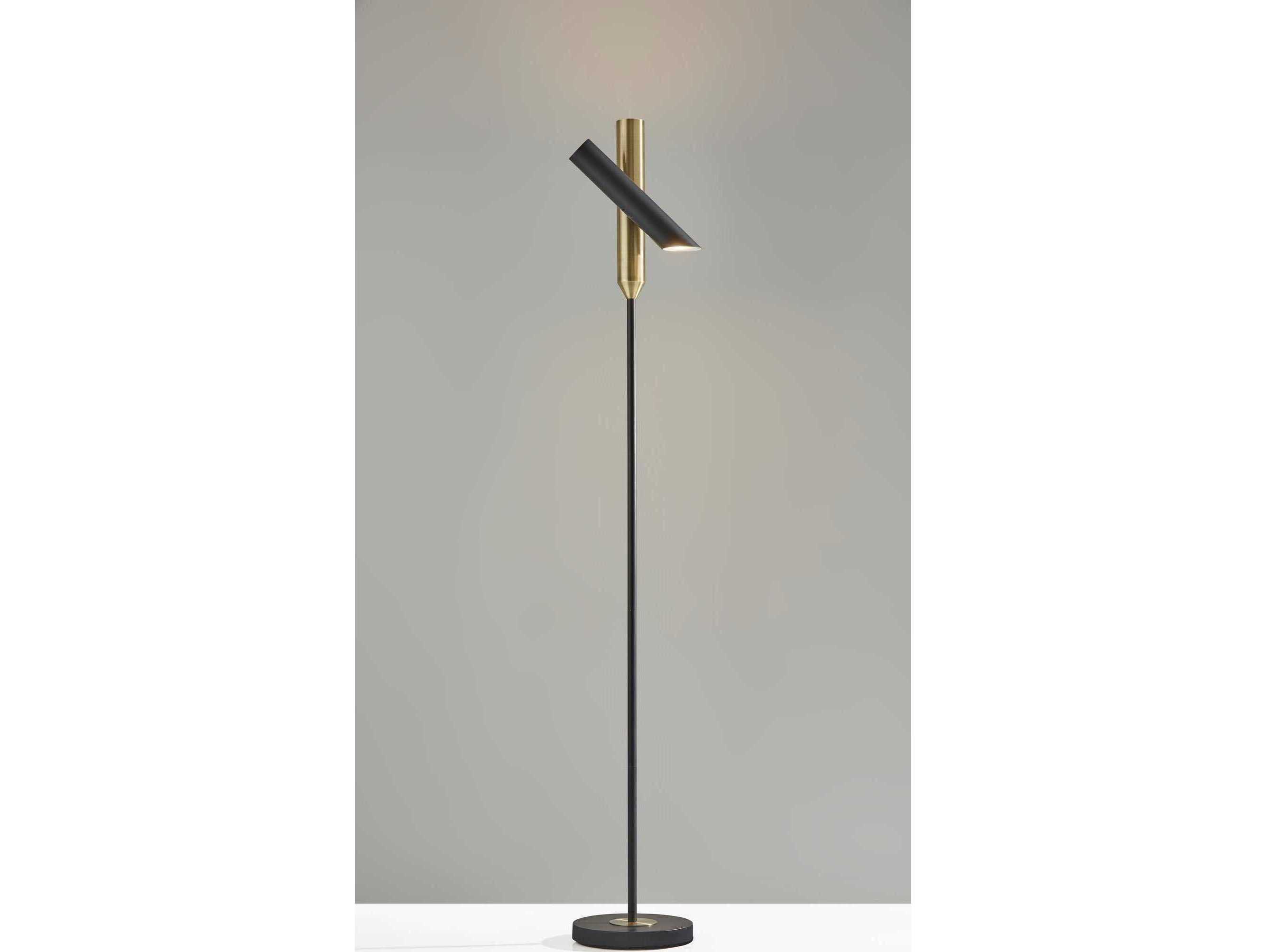 Adesso Vega Black Antique Brass Floor Lamp