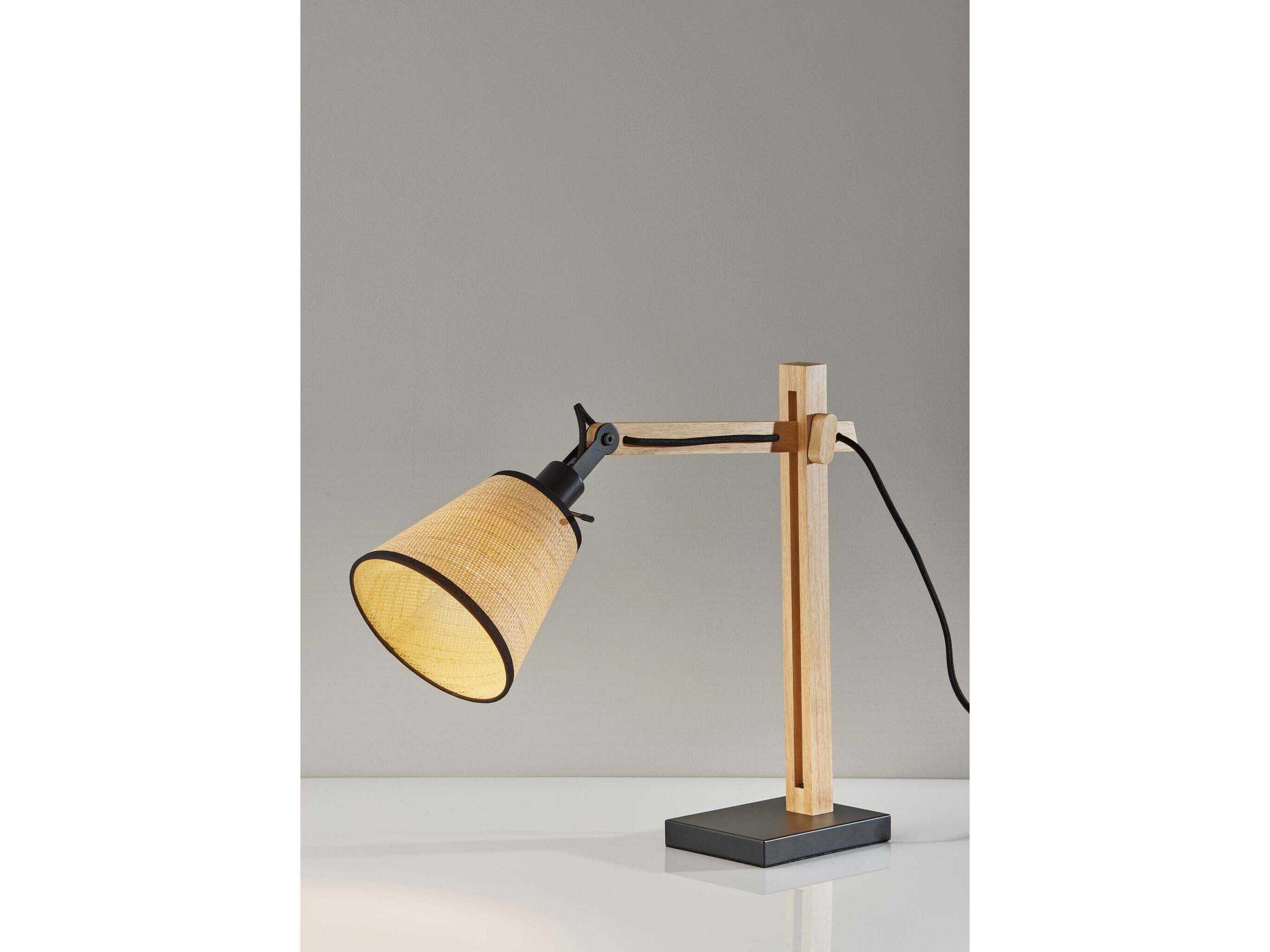 Adesso Walden Black Natural Woven Paper With Trim Brown Desk Lamp