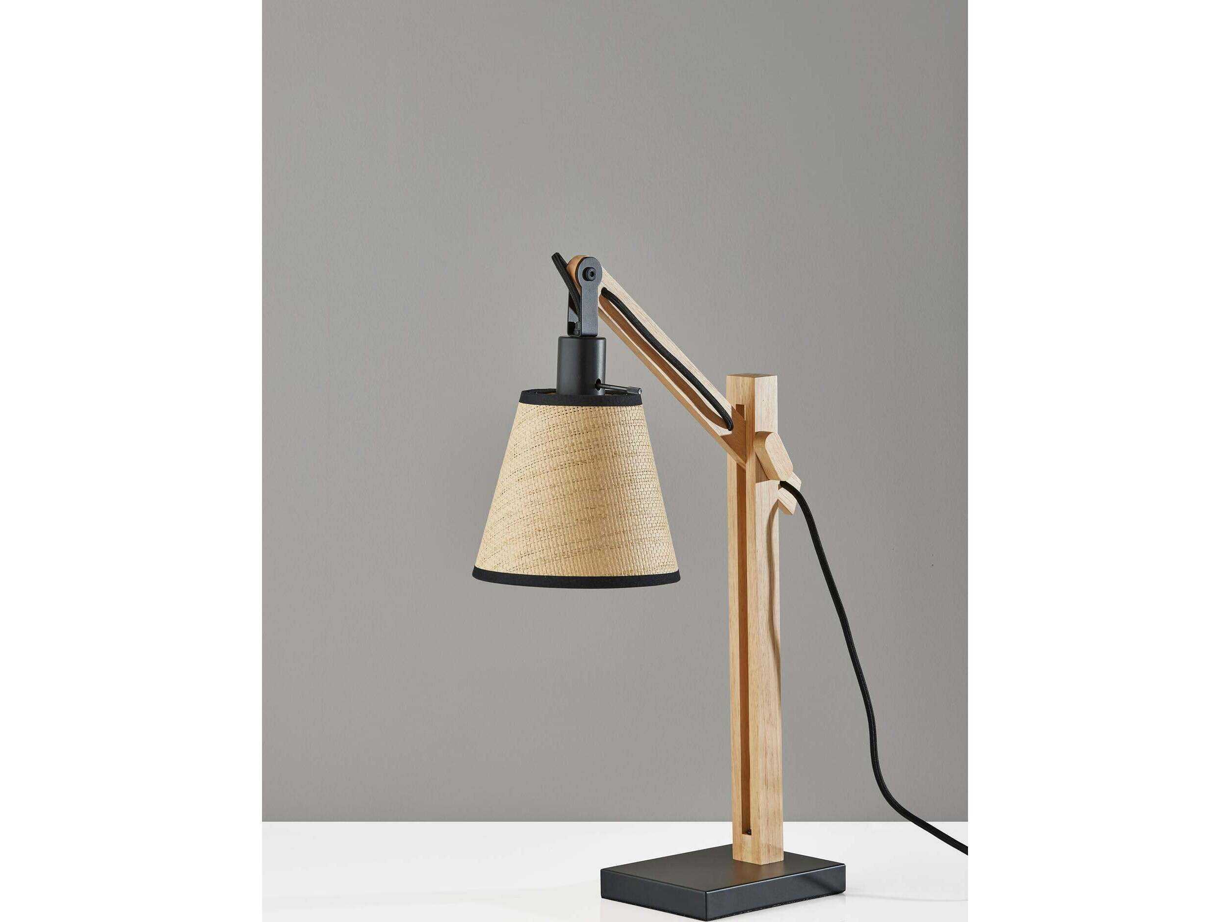 Adesso Walden Black Natural Woven Paper With Trim Brown Desk Lamp