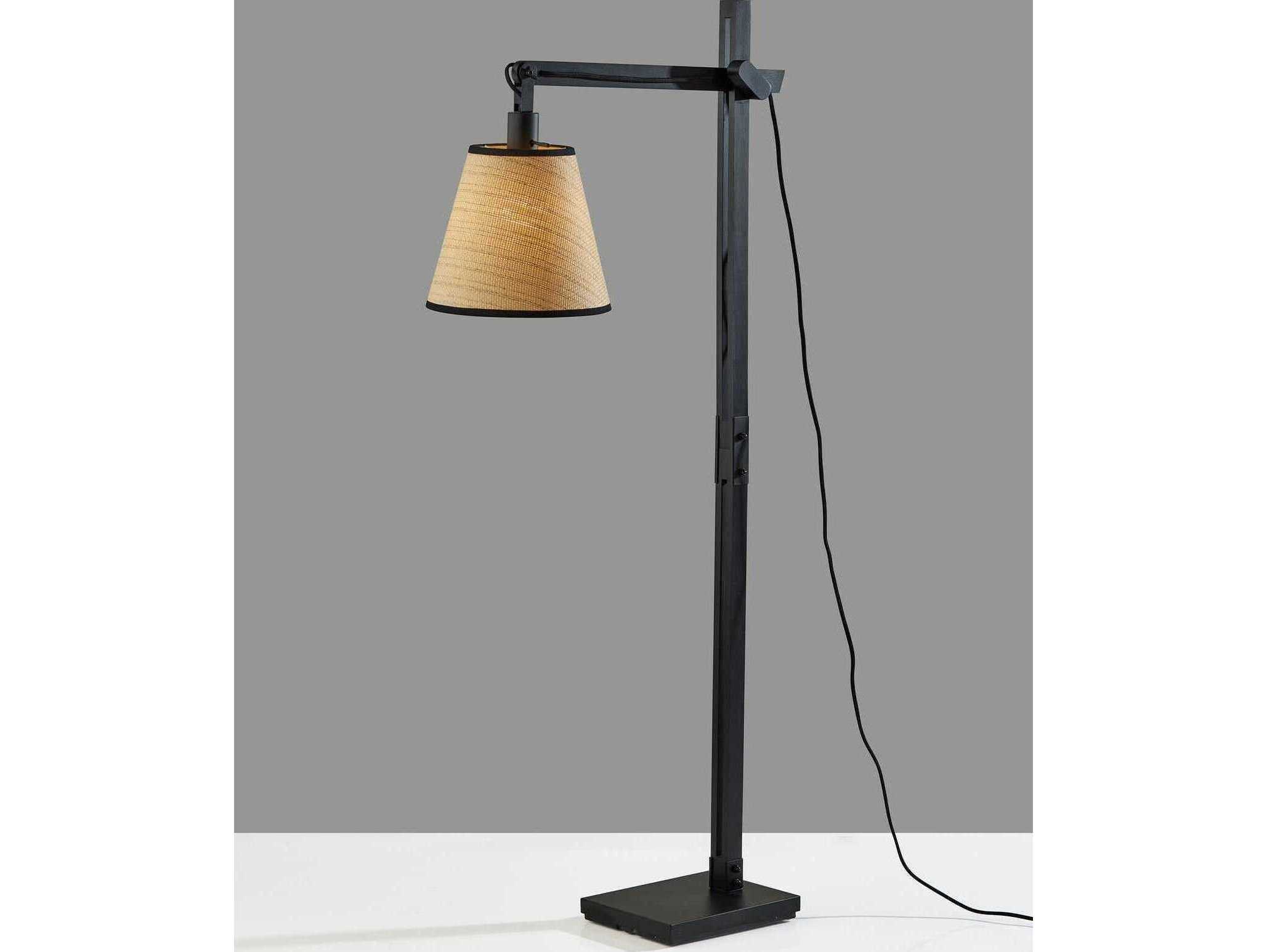 Adesso Walden Black Natural Woven Paper With Trim Floor Lamp
