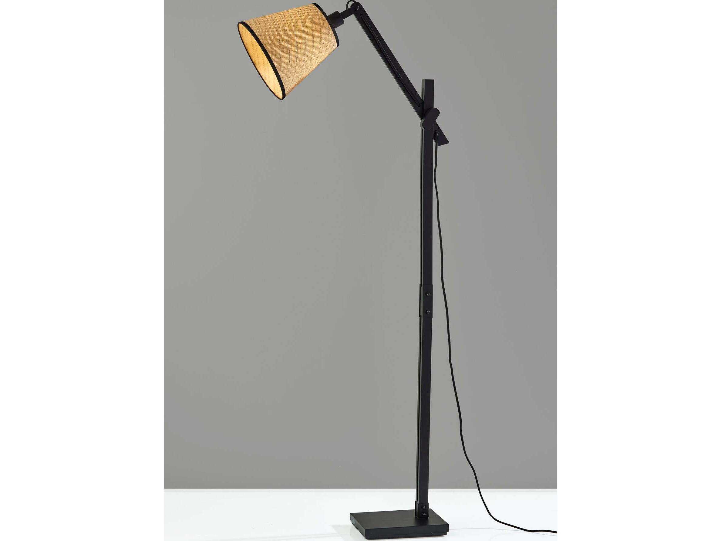 Adesso Walden Black Natural Woven Paper With Trim Floor Lamp
