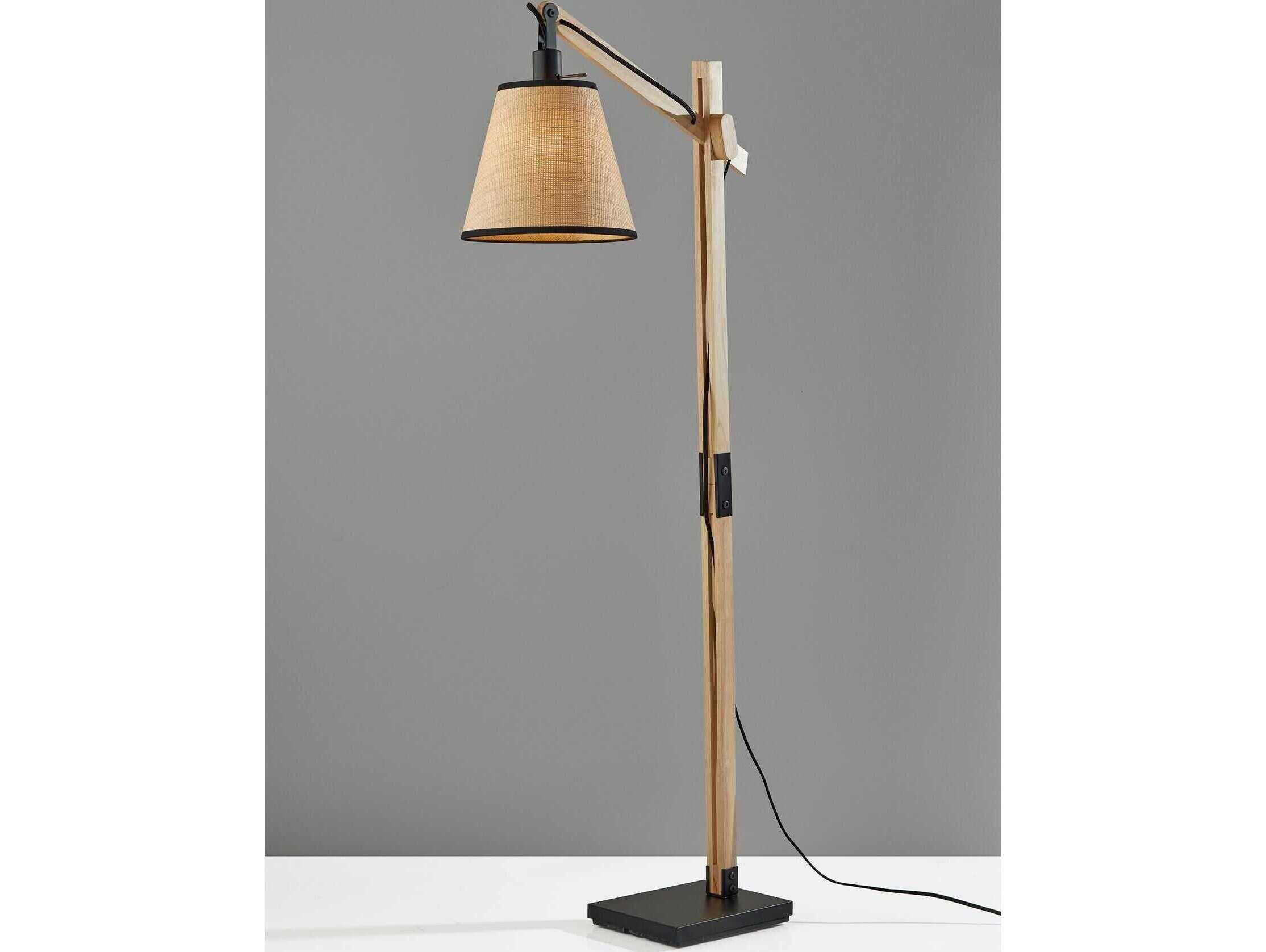 Adesso Walden Black Natural Woven Paper With Trim Brown Floor Lamp