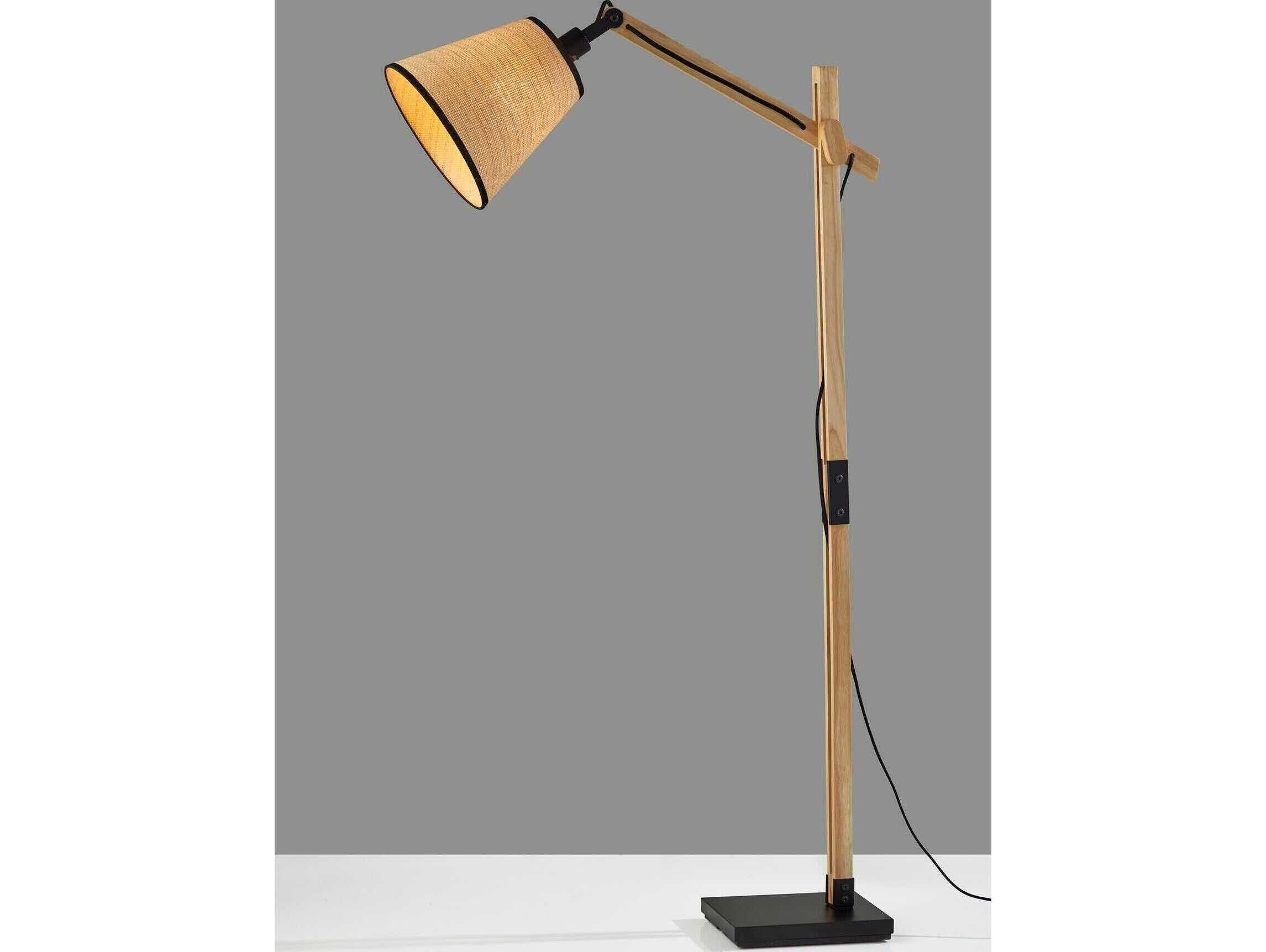 Adesso Walden Black Natural Woven Paper With Trim Brown Floor Lamp