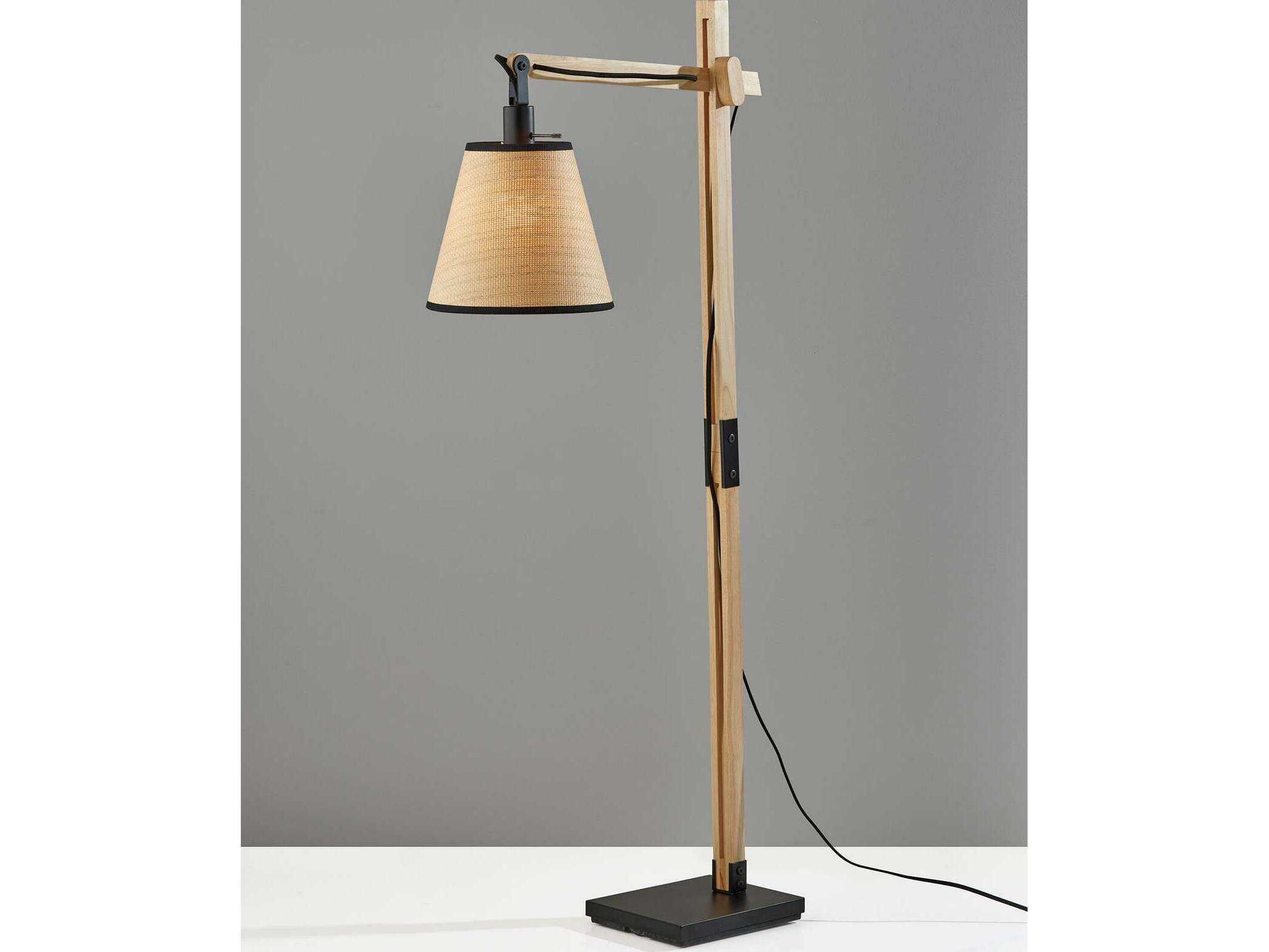 Adesso Walden Black Natural Woven Paper With Trim Brown Floor Lamp