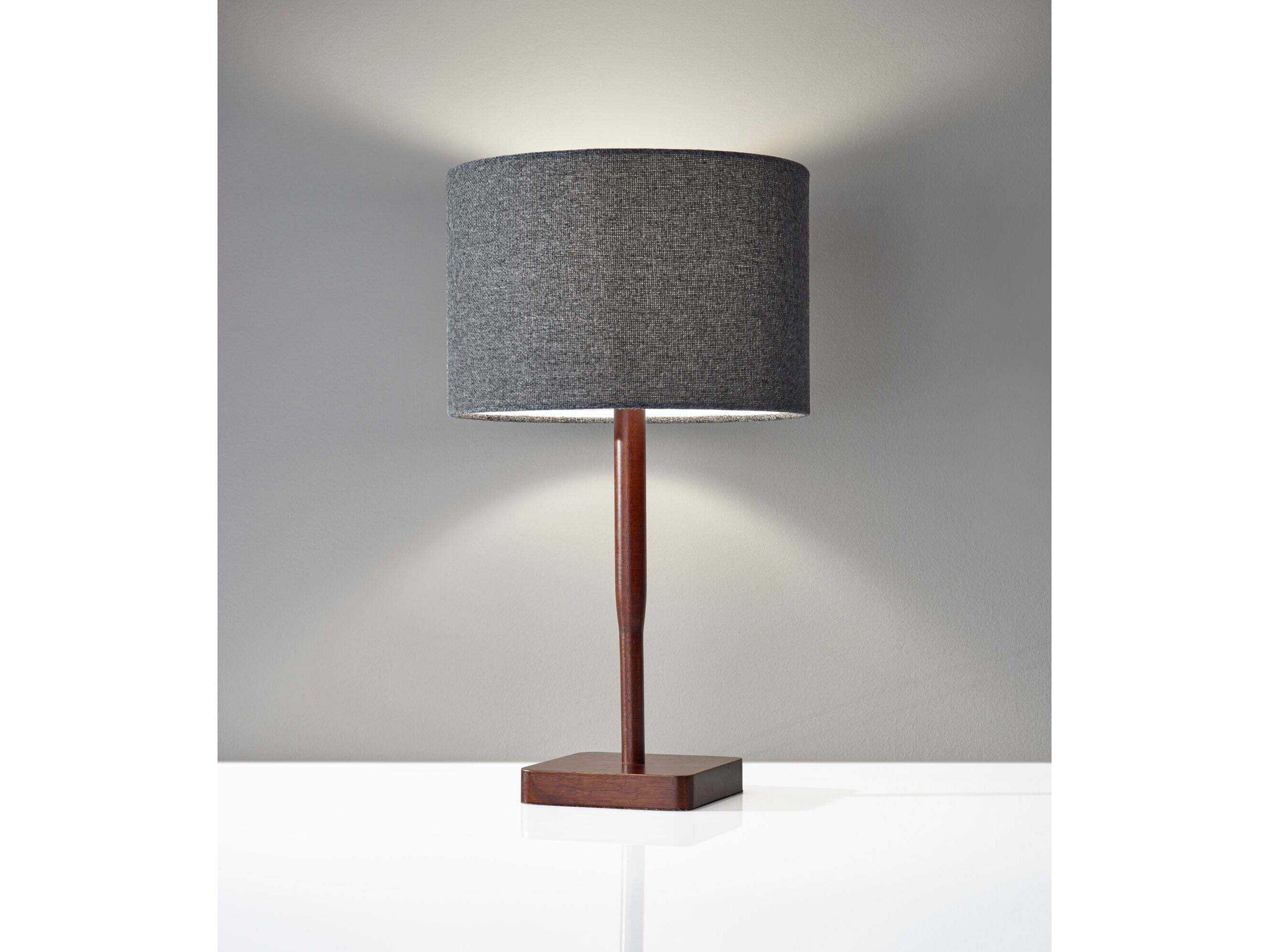 Adesso Ellis Walnut Rubber Dark Grey Textured Fabric Brown Table Lamp