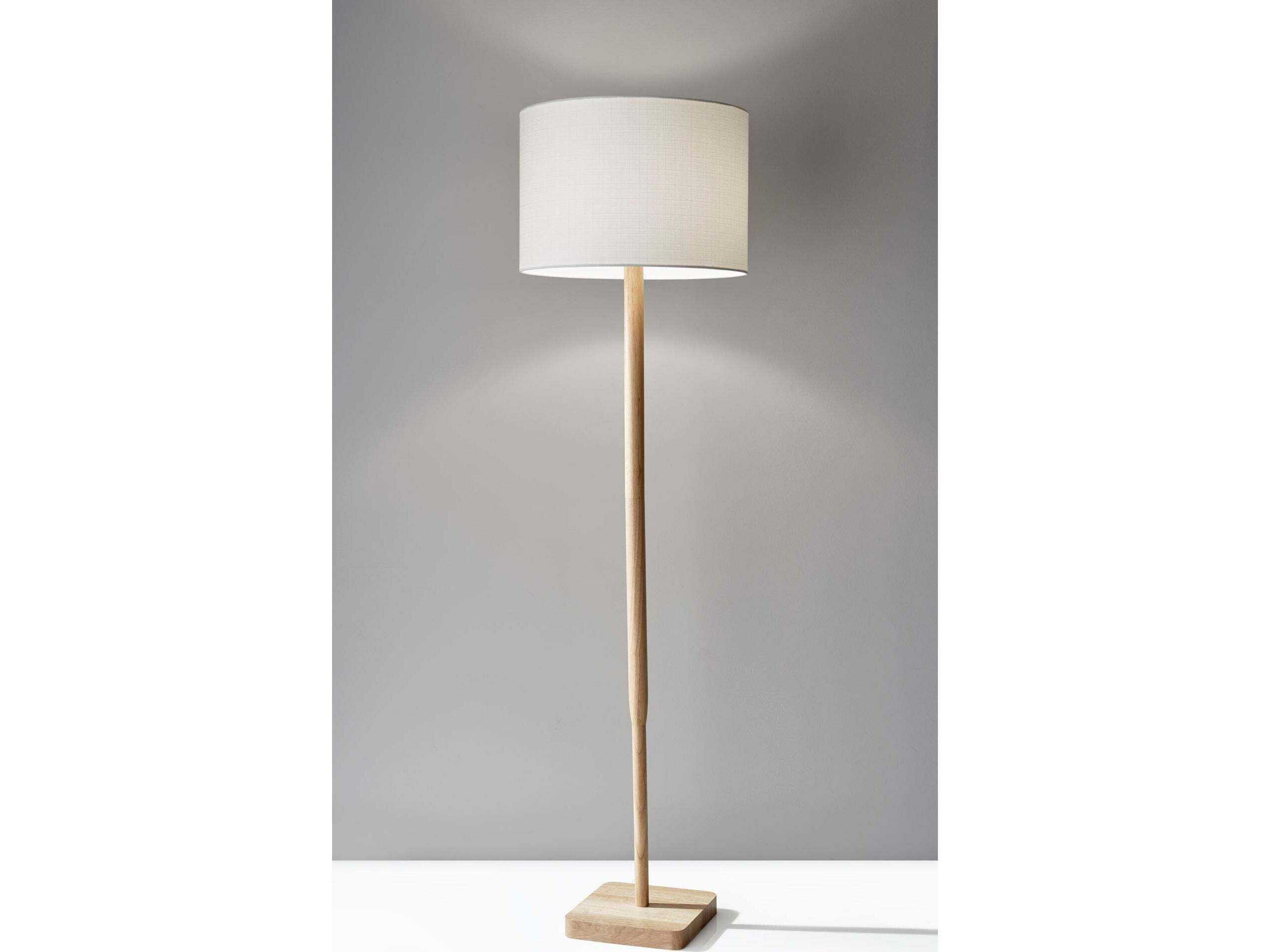 Adesso Ellis Natural Rubber White Textured Linen Brown Floor Lamp