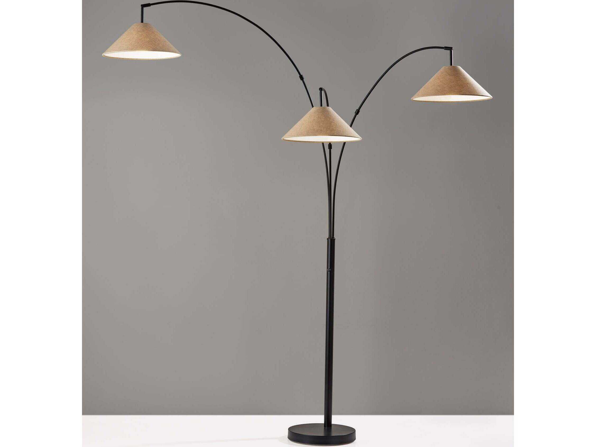 Adesso Braxton Dark Bronze Light Brown Textured Fabric Floor Lamp