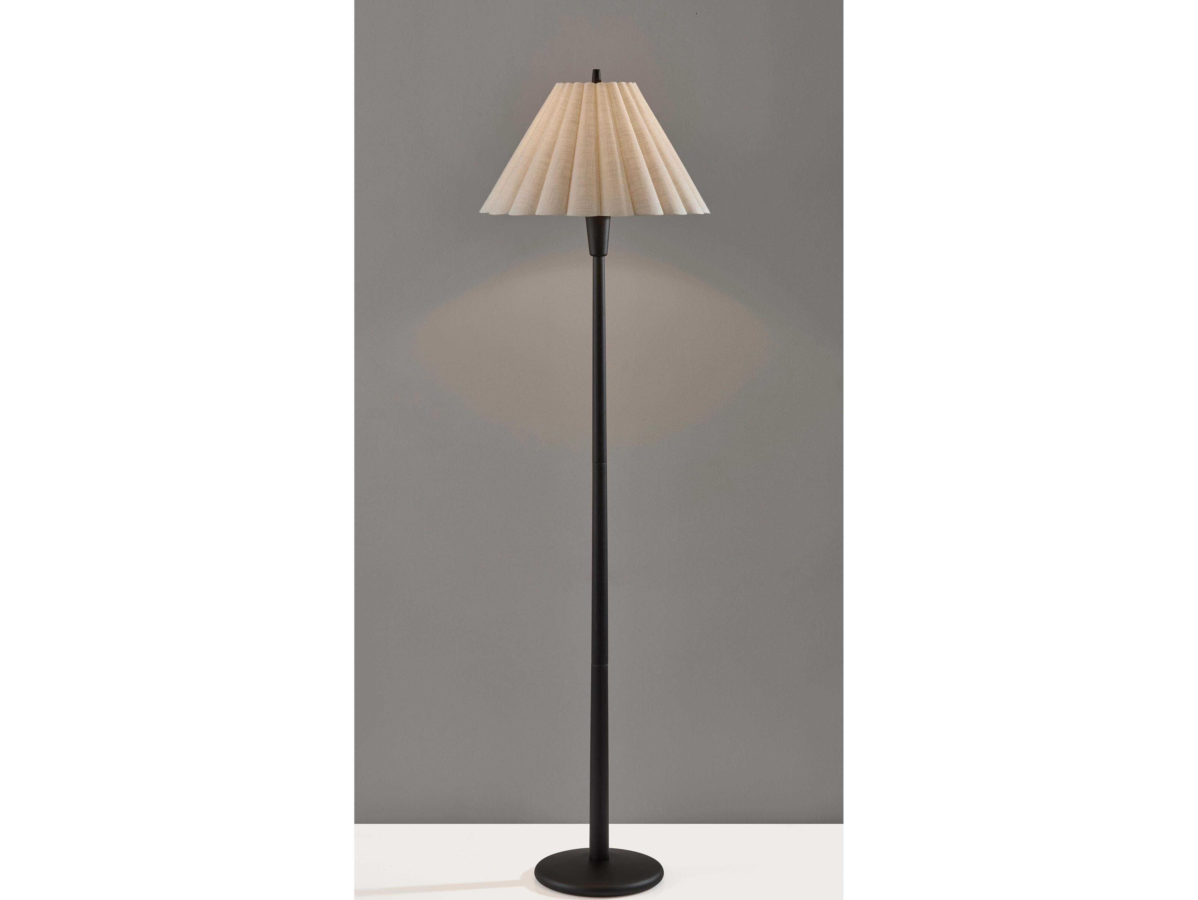 Adesso Scallop Black Textured Cream Scalloped Fabric Floor Lamp