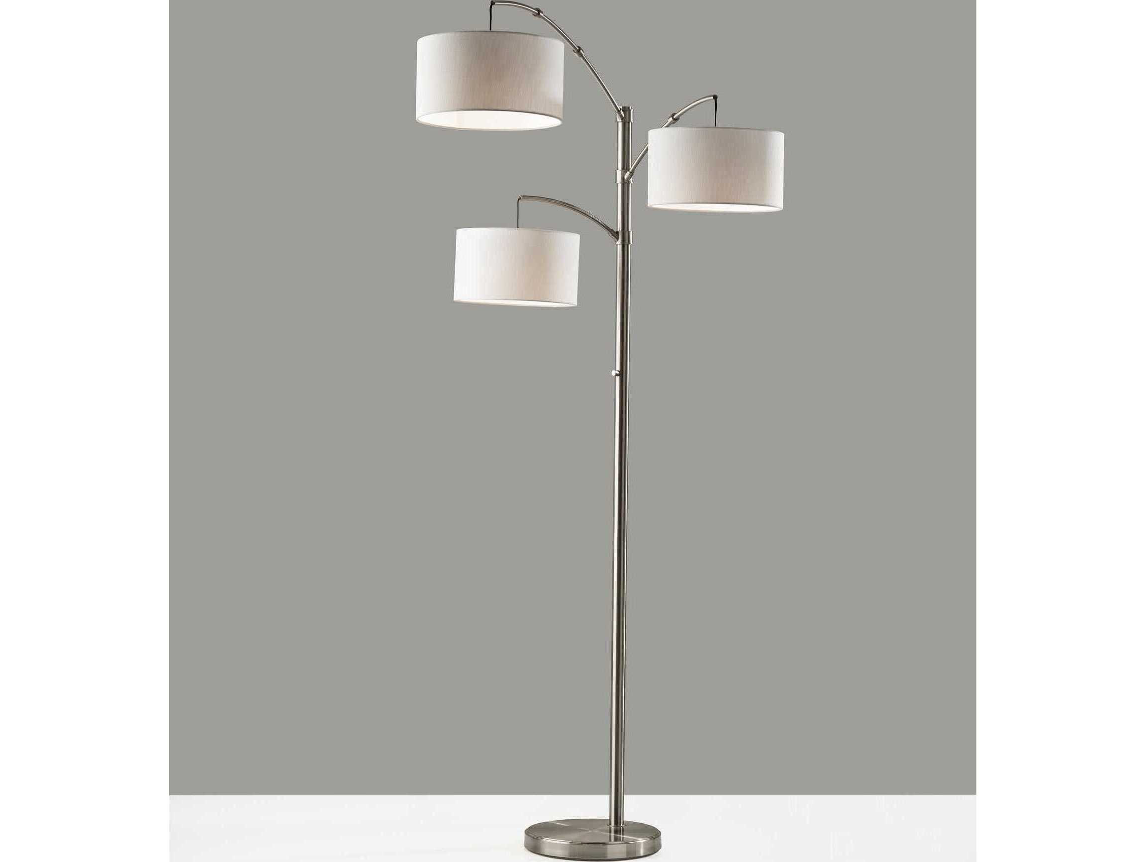 Adesso Cabo Brushed Steel Textured White Fabric Floor Lamp