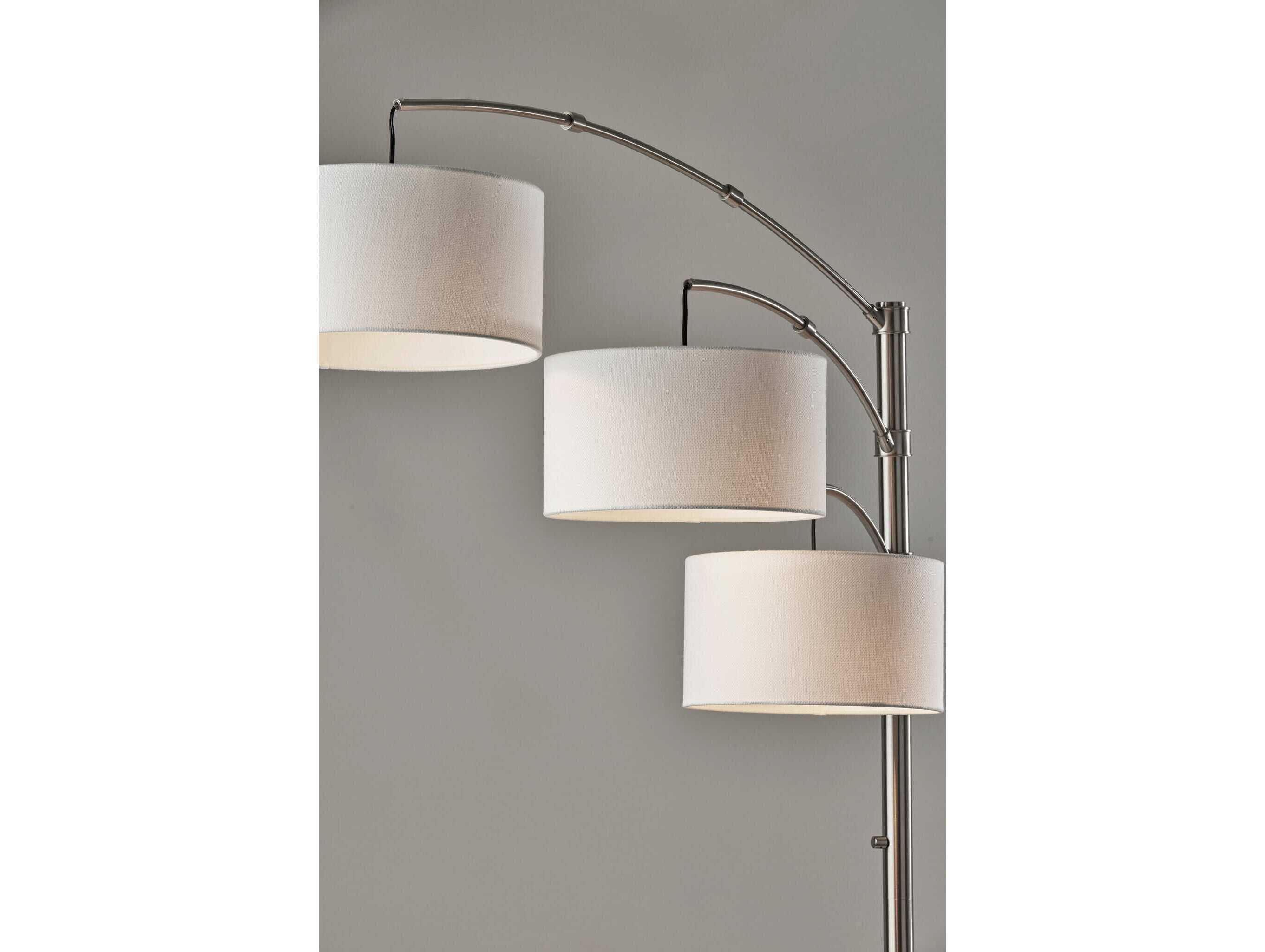 Adesso Cabo Brushed Steel Textured White Fabric Floor Lamp