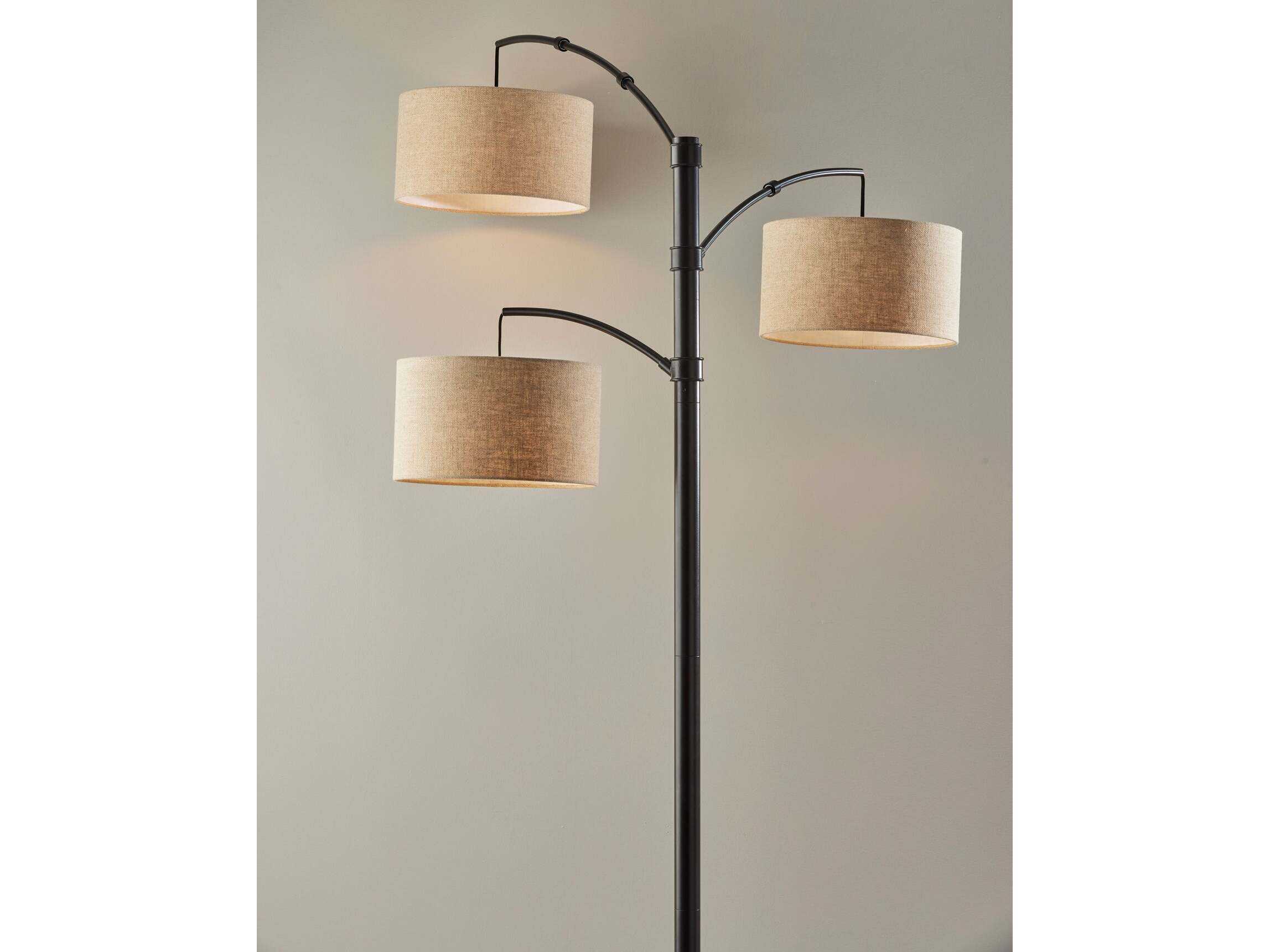 Adesso Cabo Dark Bronze Light Brown Textured Fabric Floor Lamp