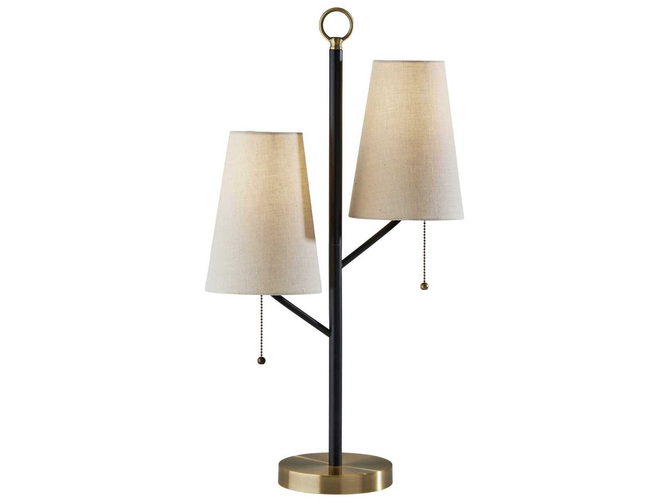 Adesso Daniel Black Antique Brass Cream Textured Fabric Buffet Lamp