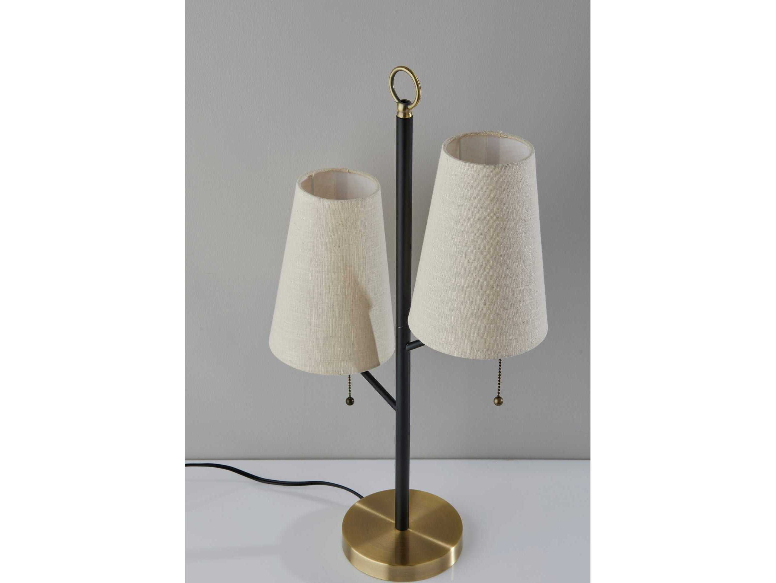 Adesso Daniel Black Antique Brass Cream Textured Fabric Buffet Lamp