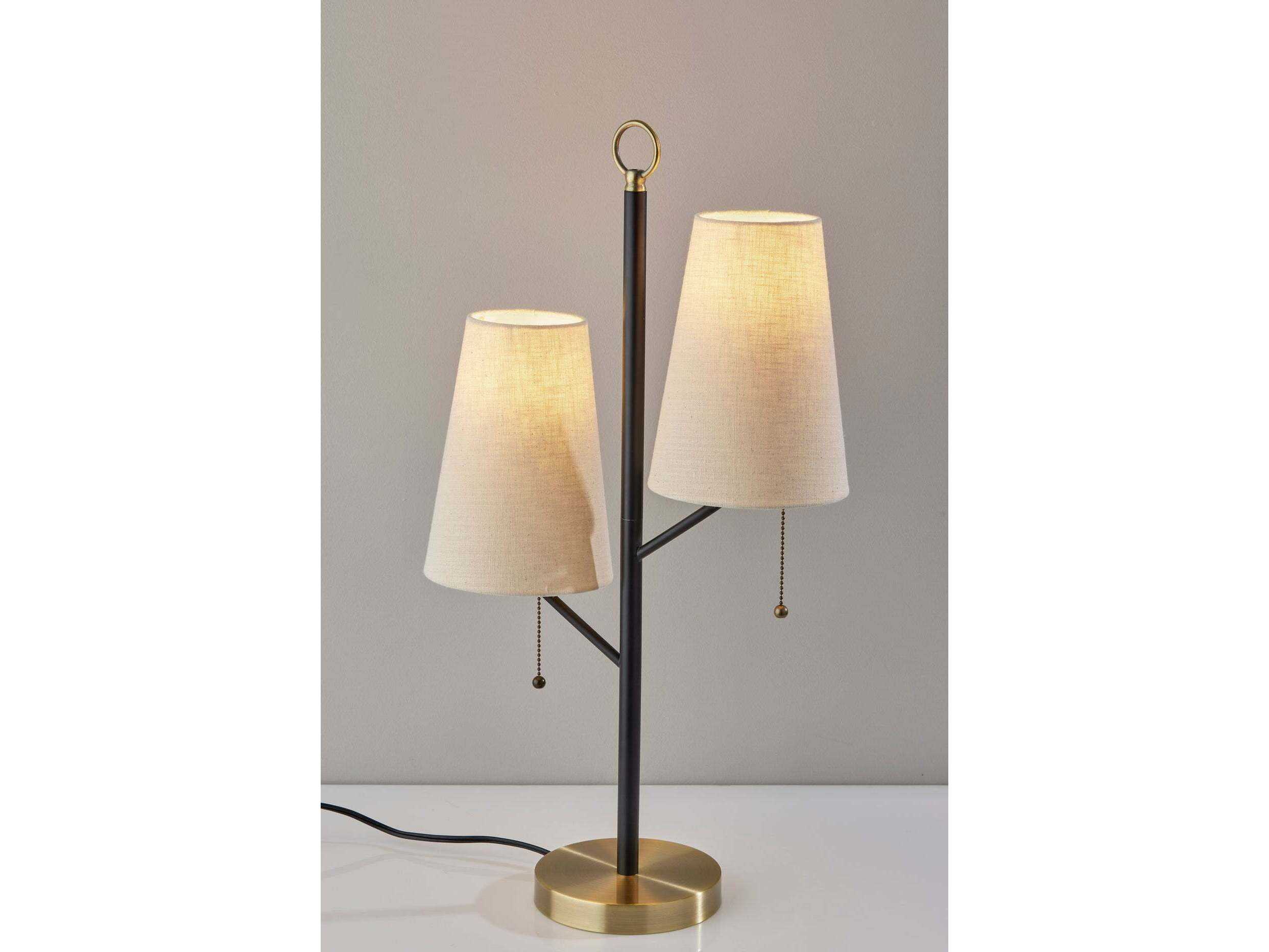 Adesso Daniel Black Antique Brass Cream Textured Fabric Buffet Lamp