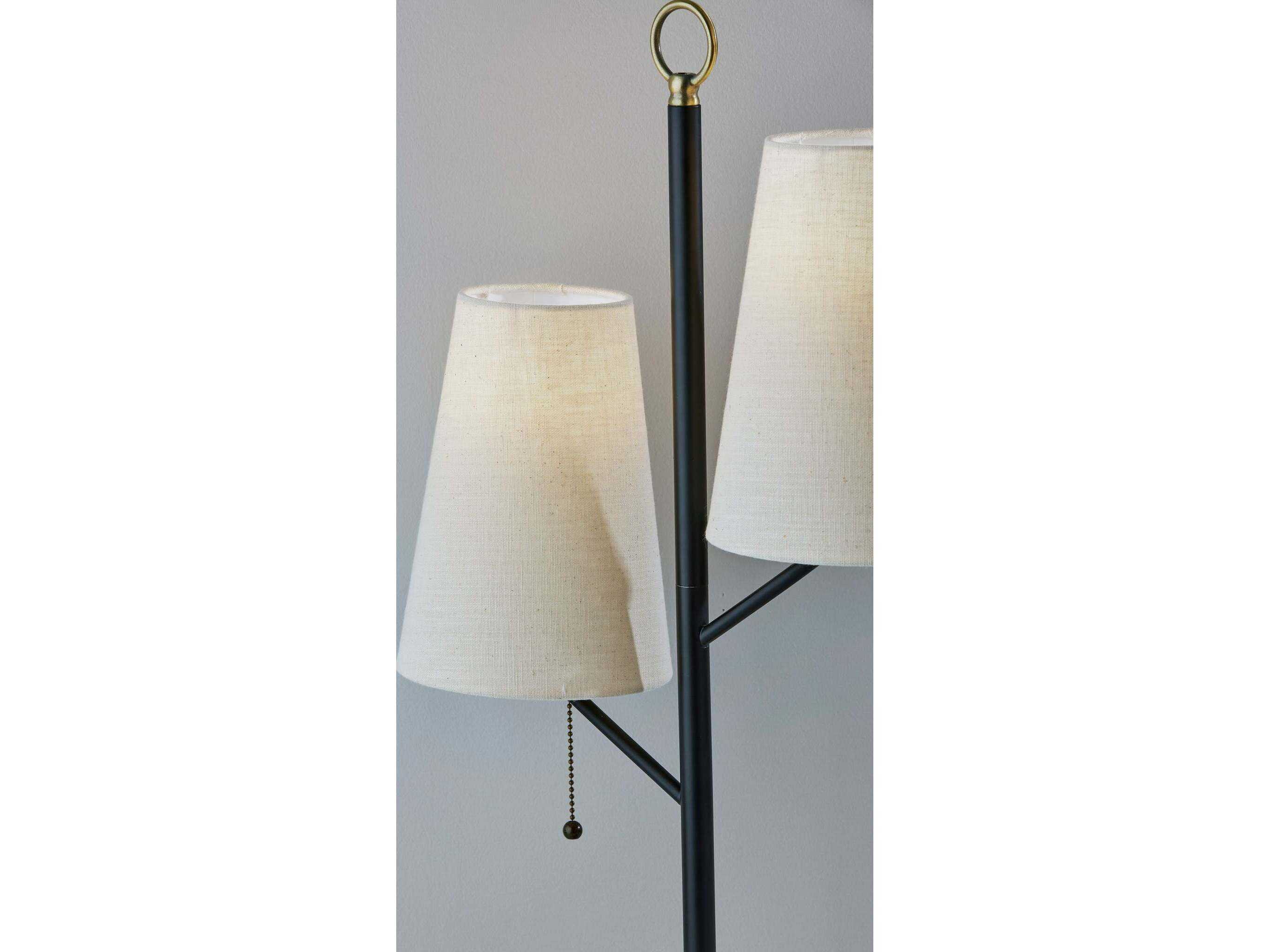 Adesso Daniel Black Antique Brass Cream Textured Fabric Buffet Lamp