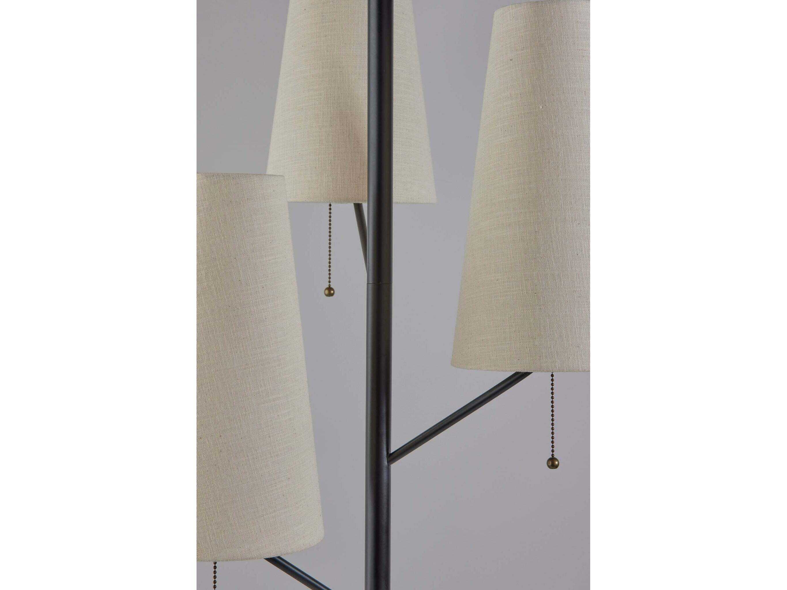 Adesso Daniel Black Antique Brass Cream Textured Fabric Floor Lamp