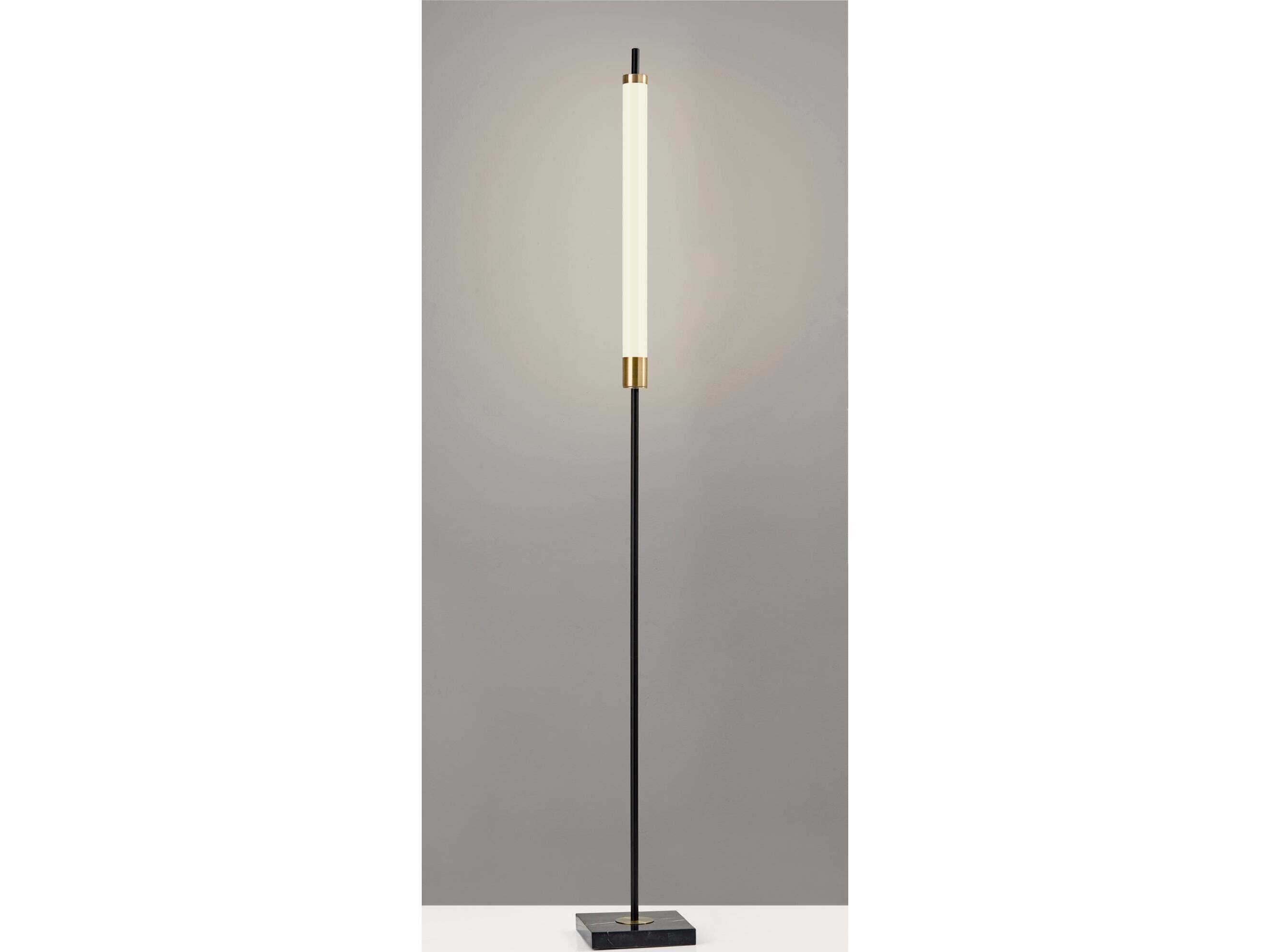 Adesso Piper Black Antique Brass Frosted Plastic Floor Lamp