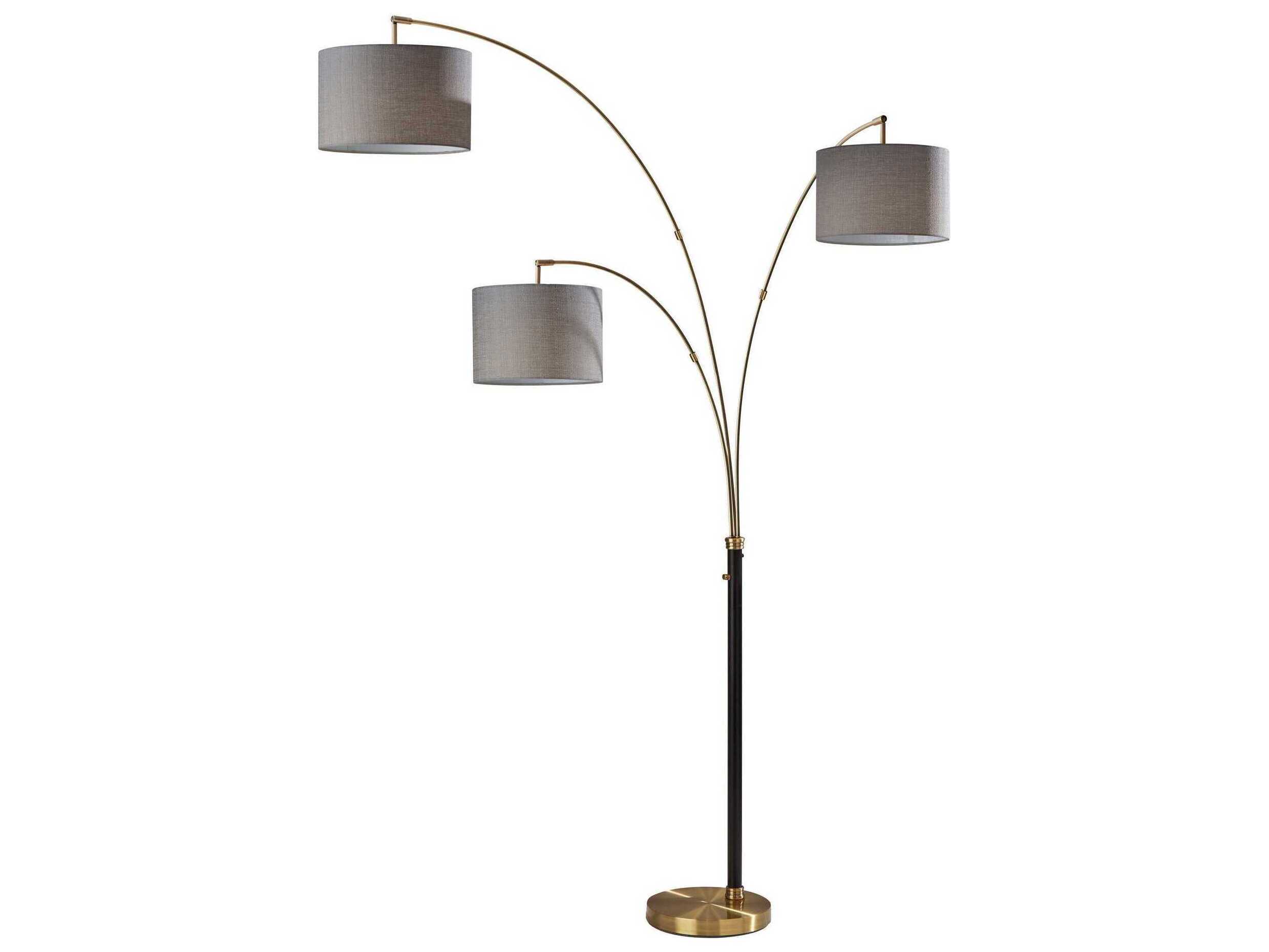 Adesso Bergen Black Antique Brass Grey Textured Fabric Floor Lamp