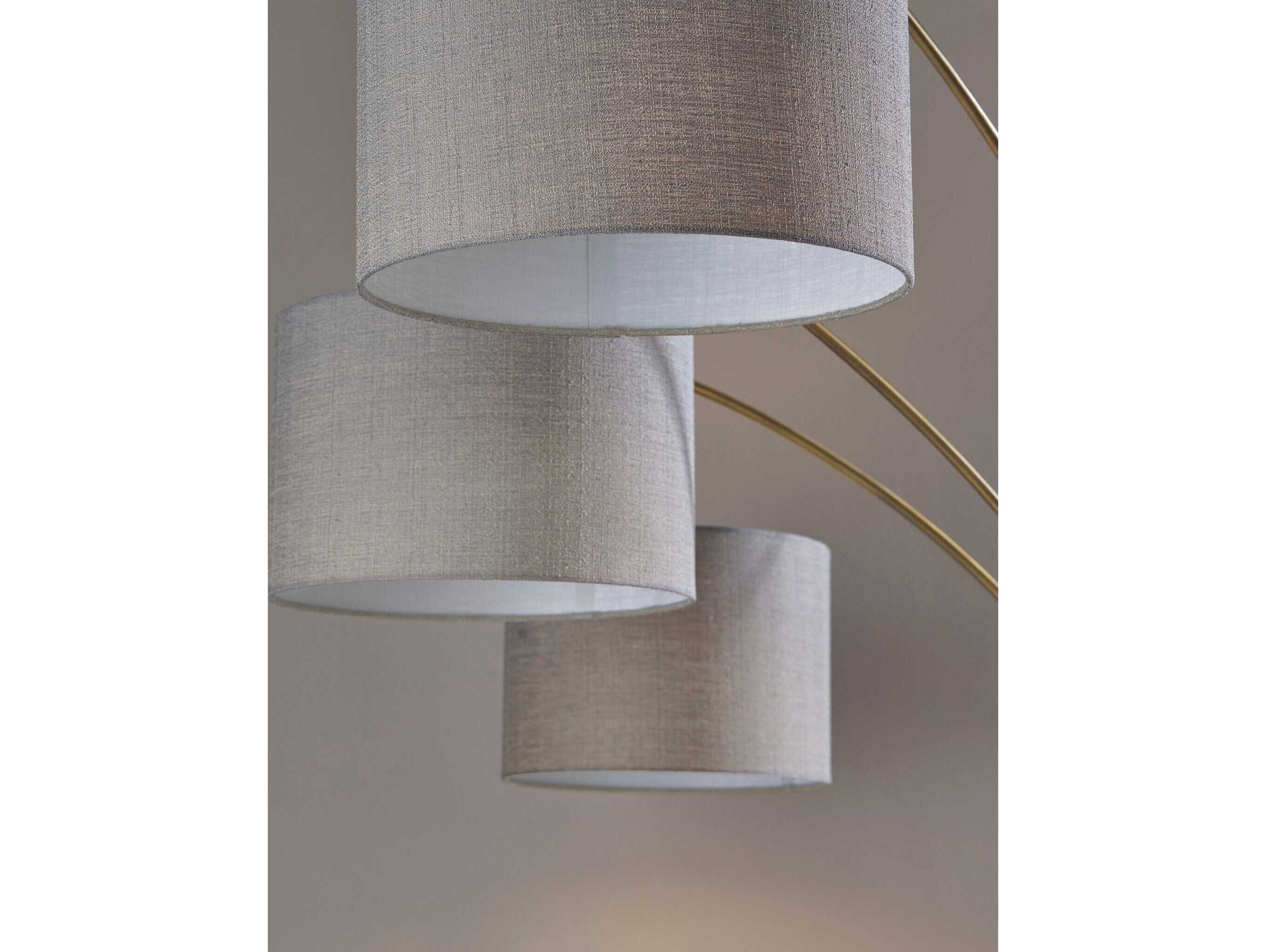 Adesso Bergen Black Antique Brass Grey Textured Fabric Floor Lamp