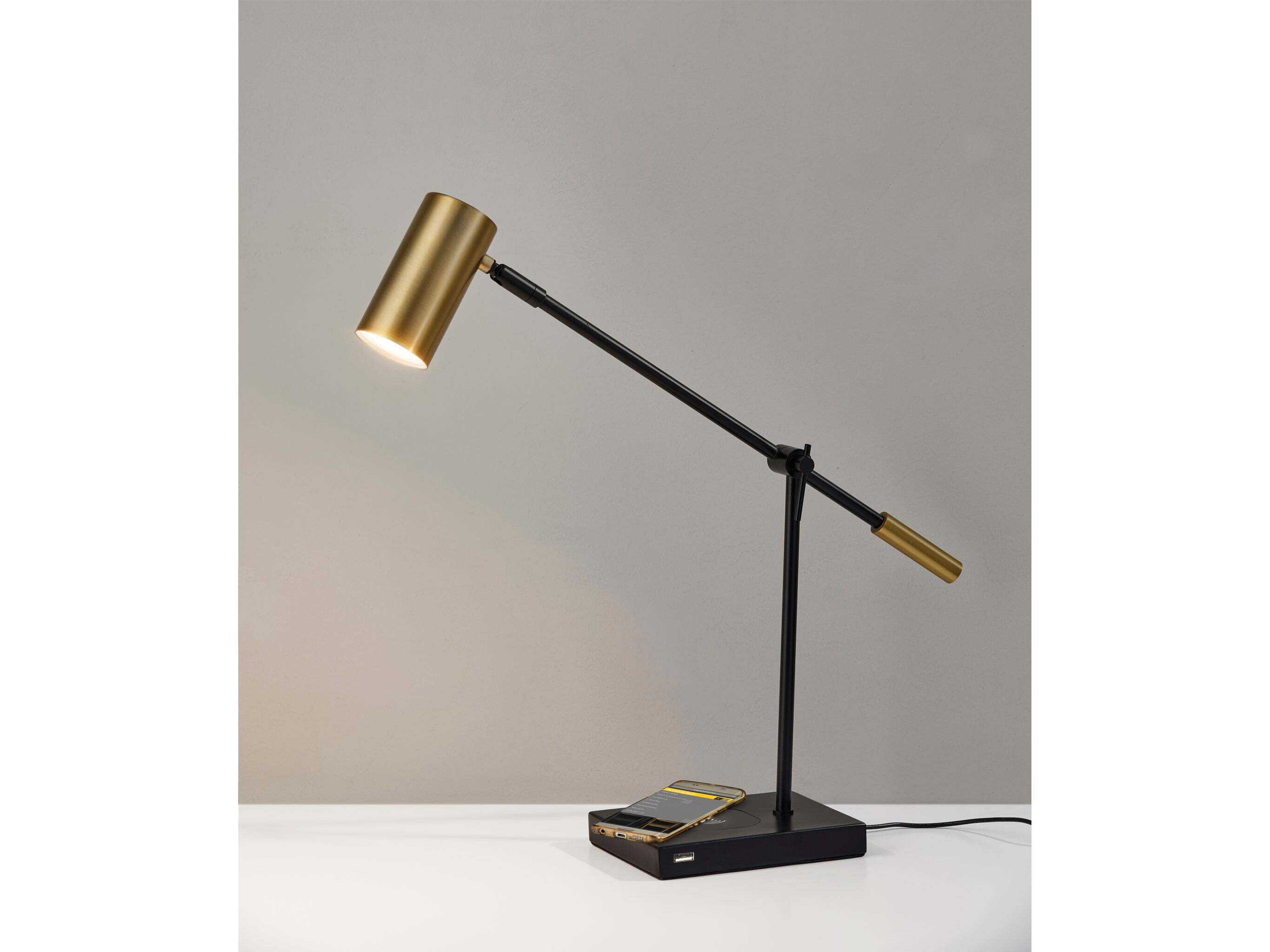 Adesso Collette Black Antique Brass Metal Desk Lamp