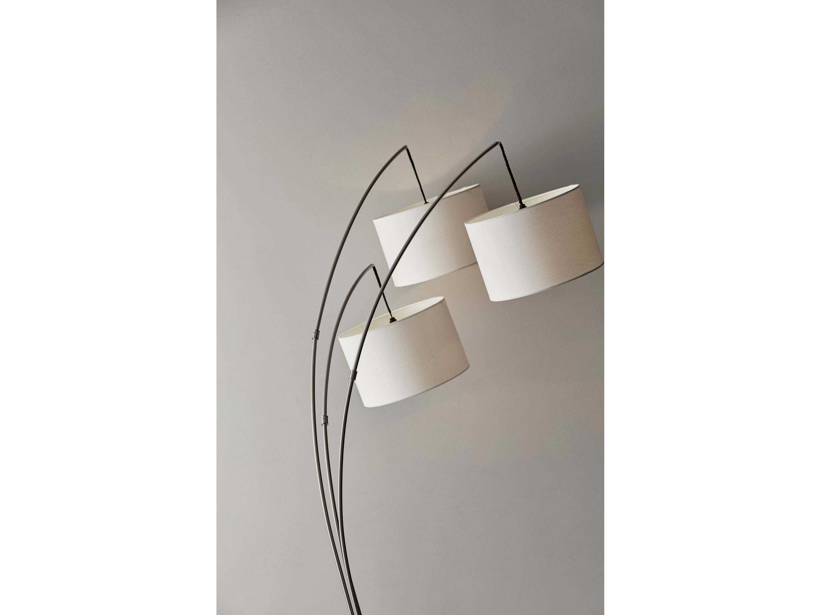 Adesso Trinity Brushed Steel White Linen Floor Lamp