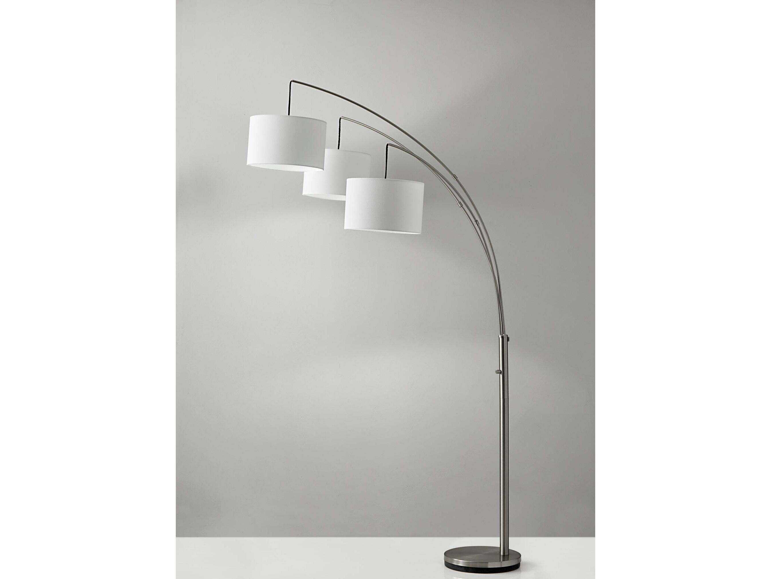 Adesso Trinity Brushed Steel White Linen Floor Lamp