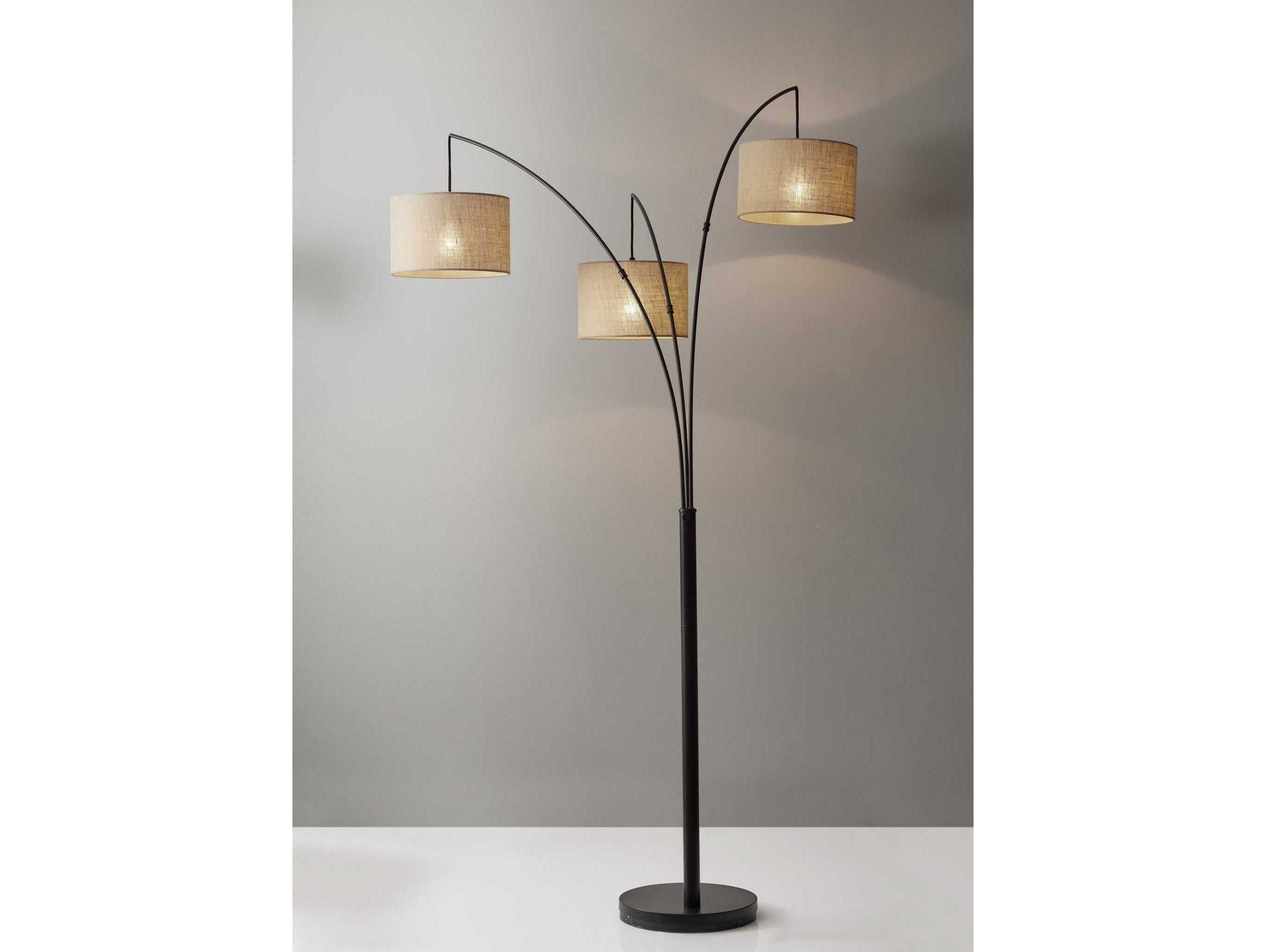 Adesso Trinity Antique Bronze Brown Burlap Floor Lamp