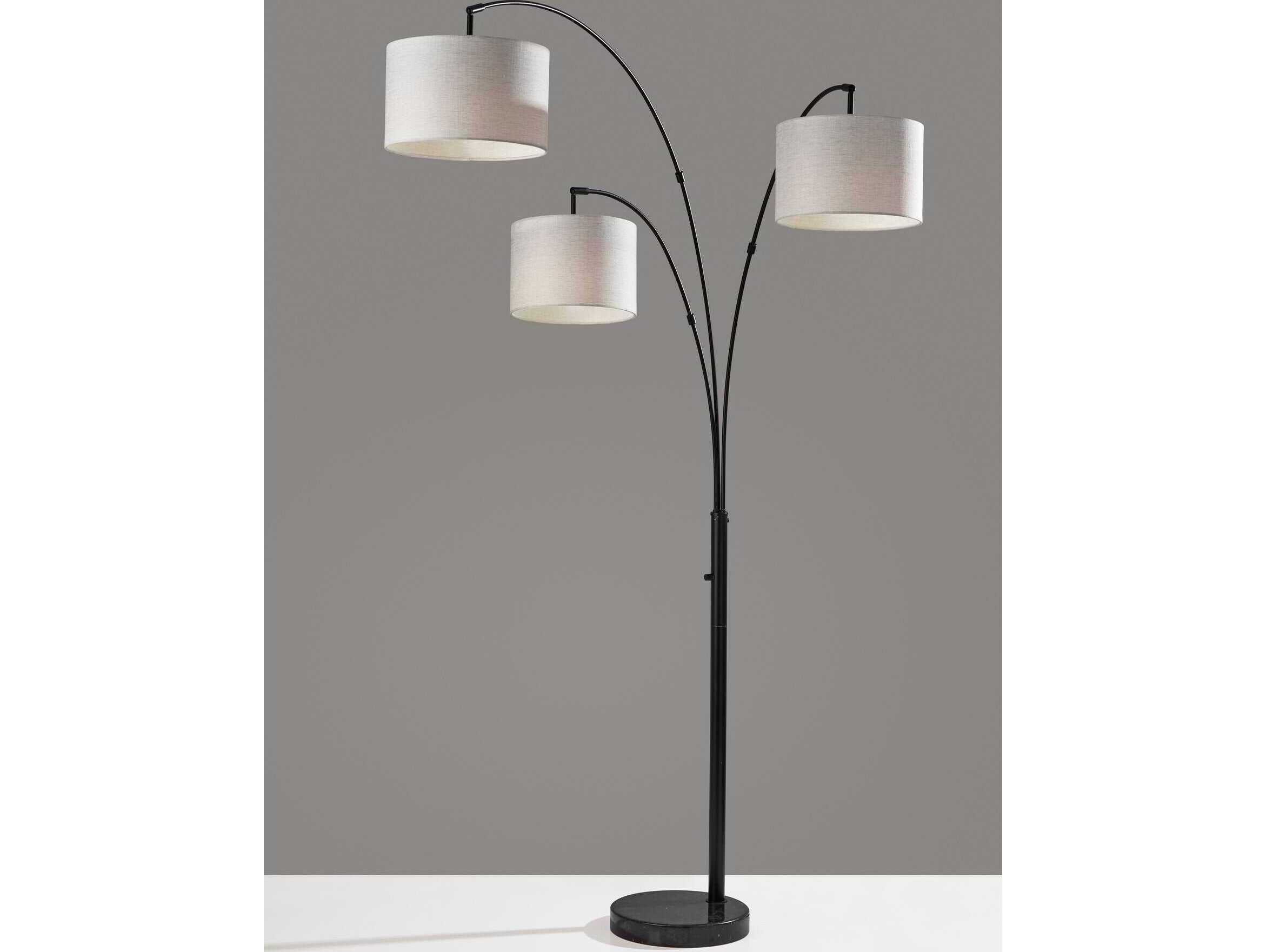 Adesso Bowery Black Taupe Textured Fabric Floor Lamp