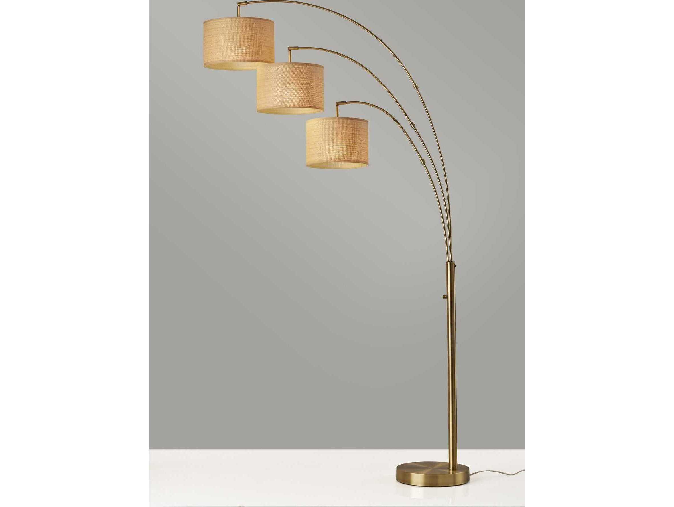 Adesso Bowery Antique Brass Natural Woven With Beige Trim Floor Lamp