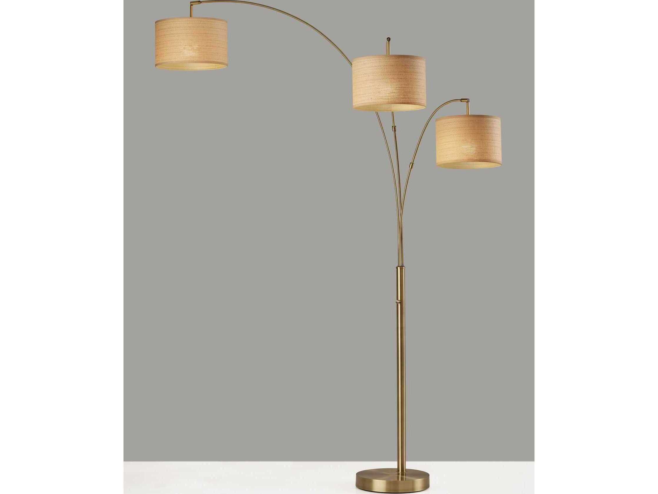 Adesso Bowery Antique Brass Natural Woven With Beige Trim Floor Lamp