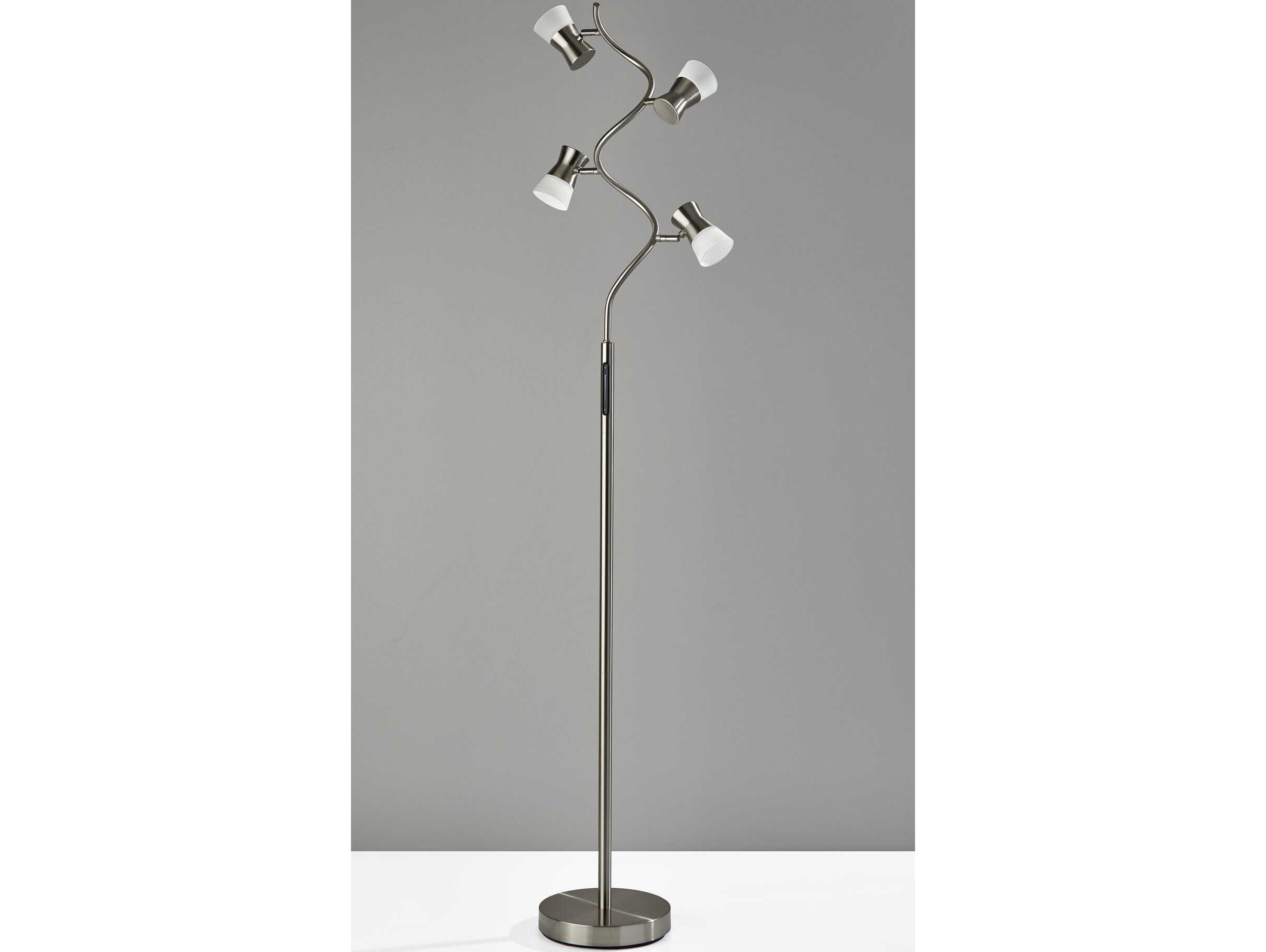 Adesso Cyrus Brushed Steel Frosted Glass Floor Lamp