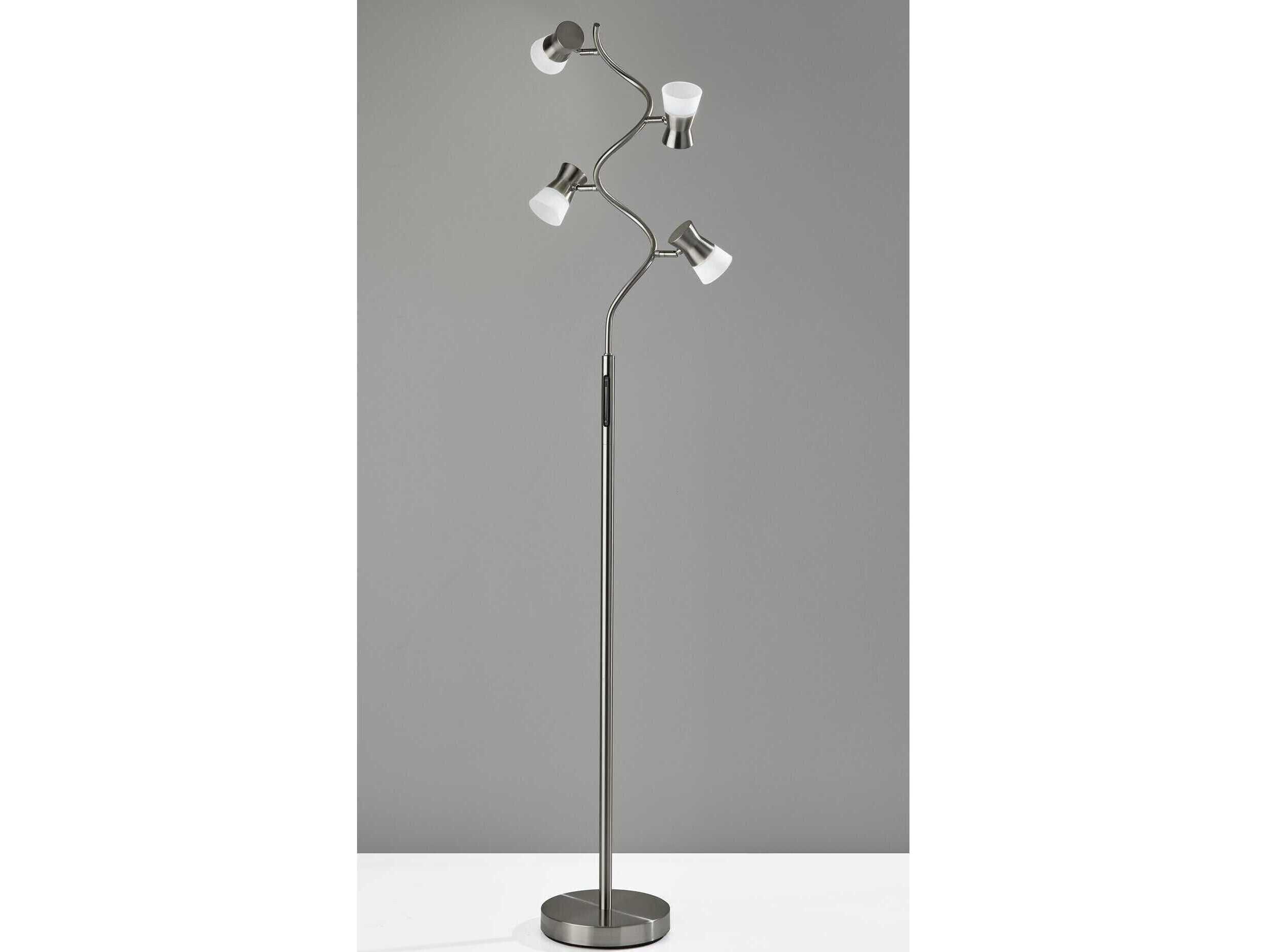 Adesso Cyrus Brushed Steel Frosted Glass Floor Lamp