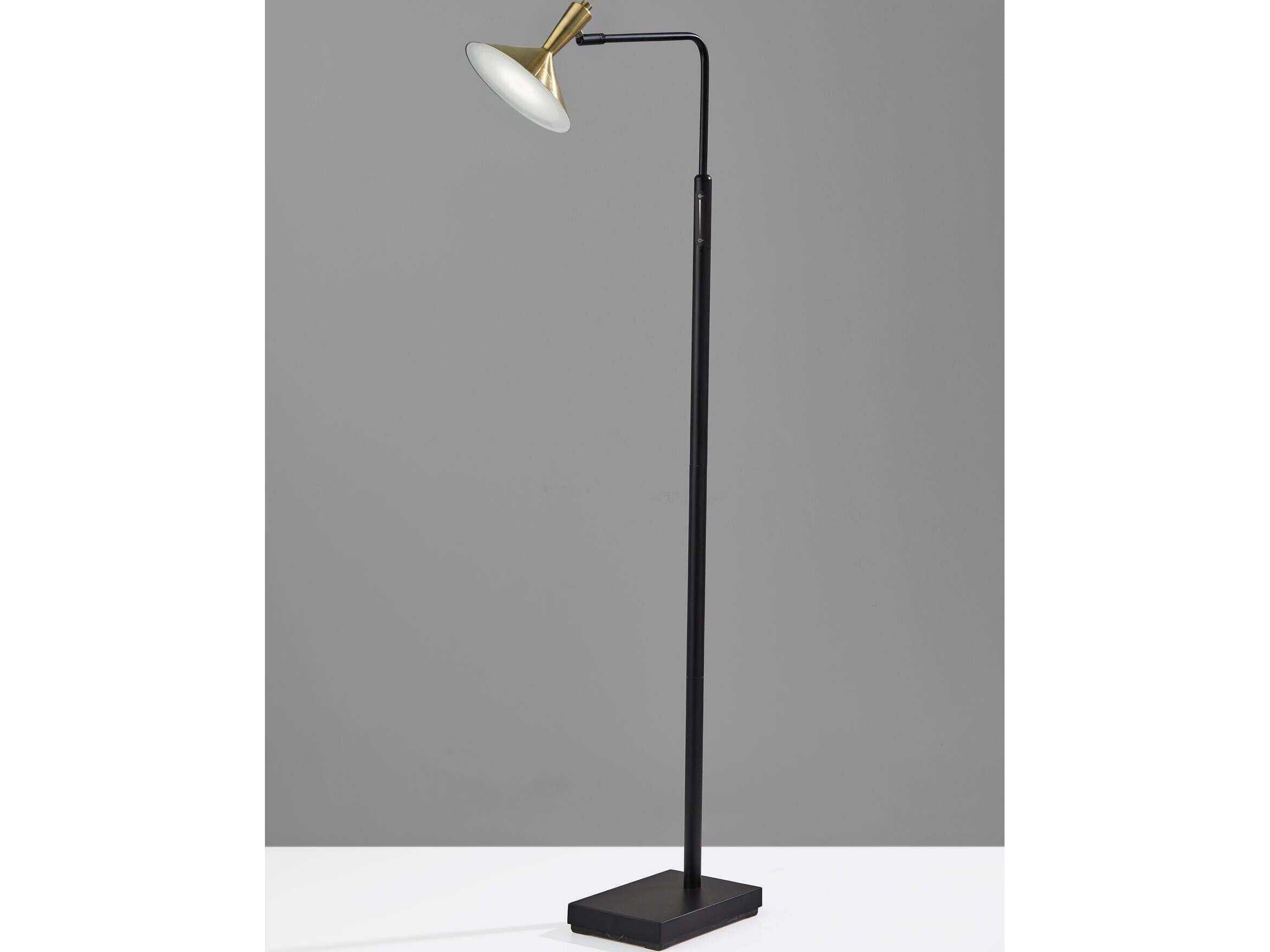 Adesso Lucas Black Antique Brass Metal Floor Lamp