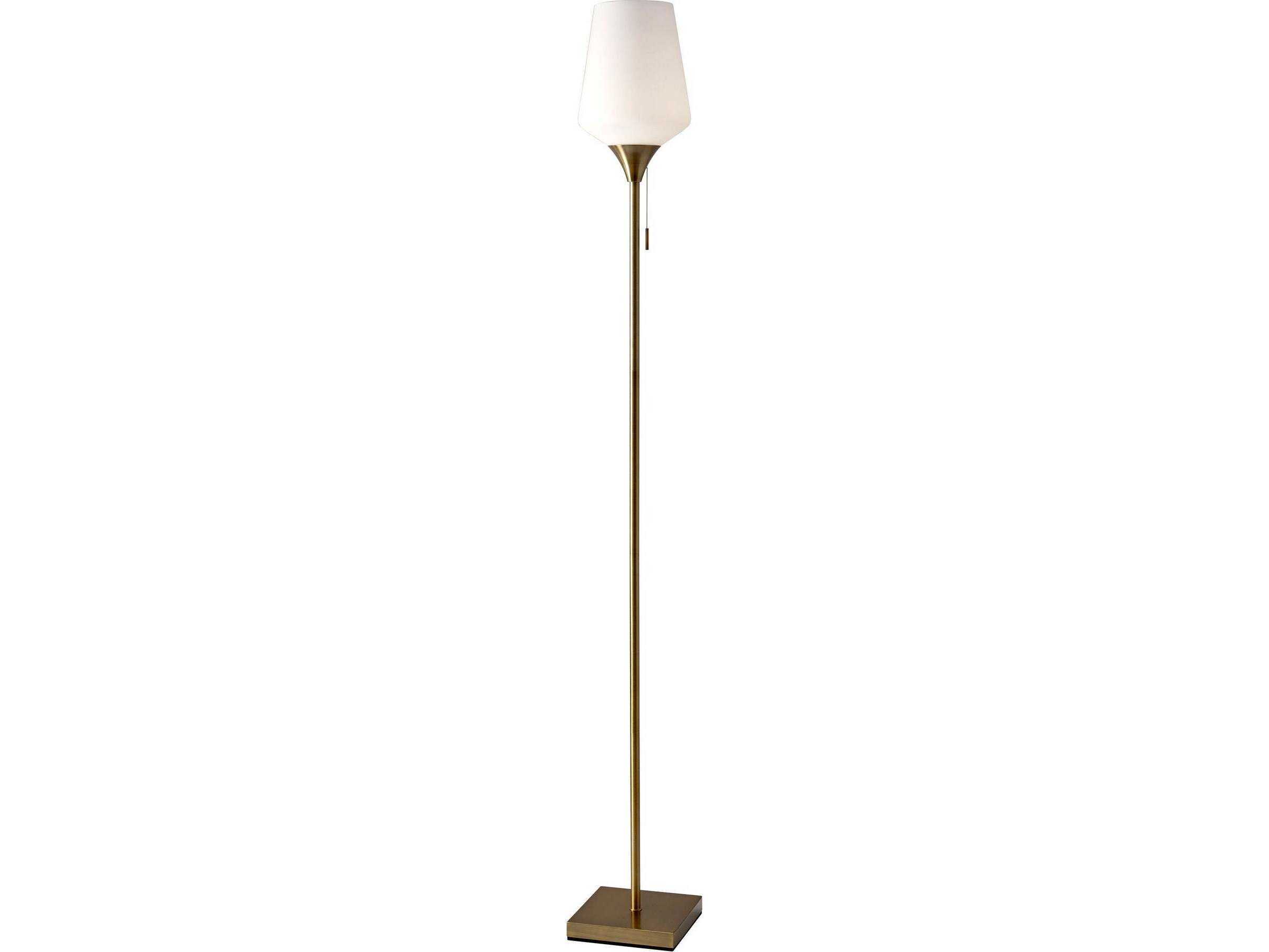 Adesso Roxy Antique Brass White Opal Glass Floor Lamp