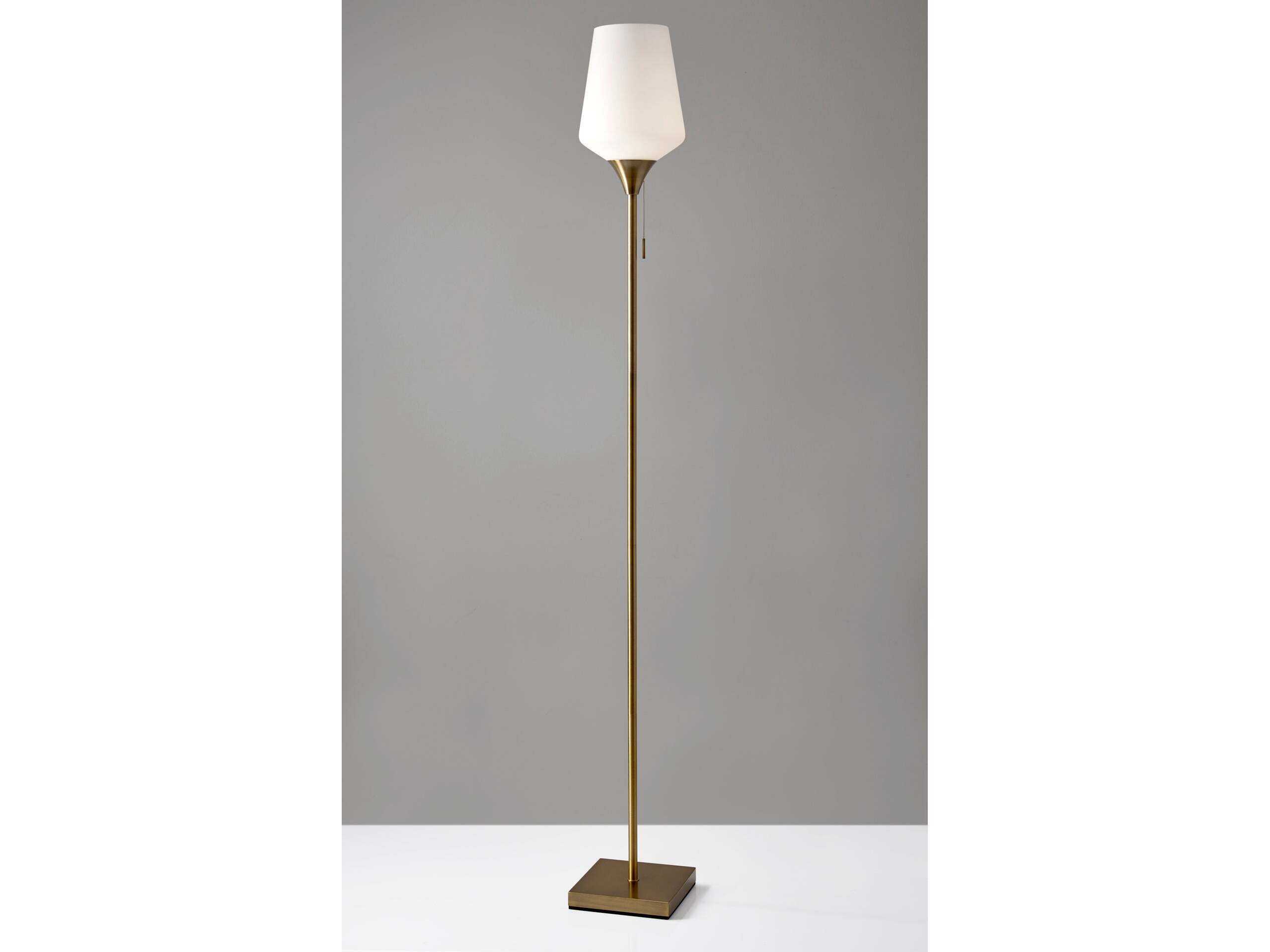 Adesso Roxy Antique Brass White Opal Glass Floor Lamp