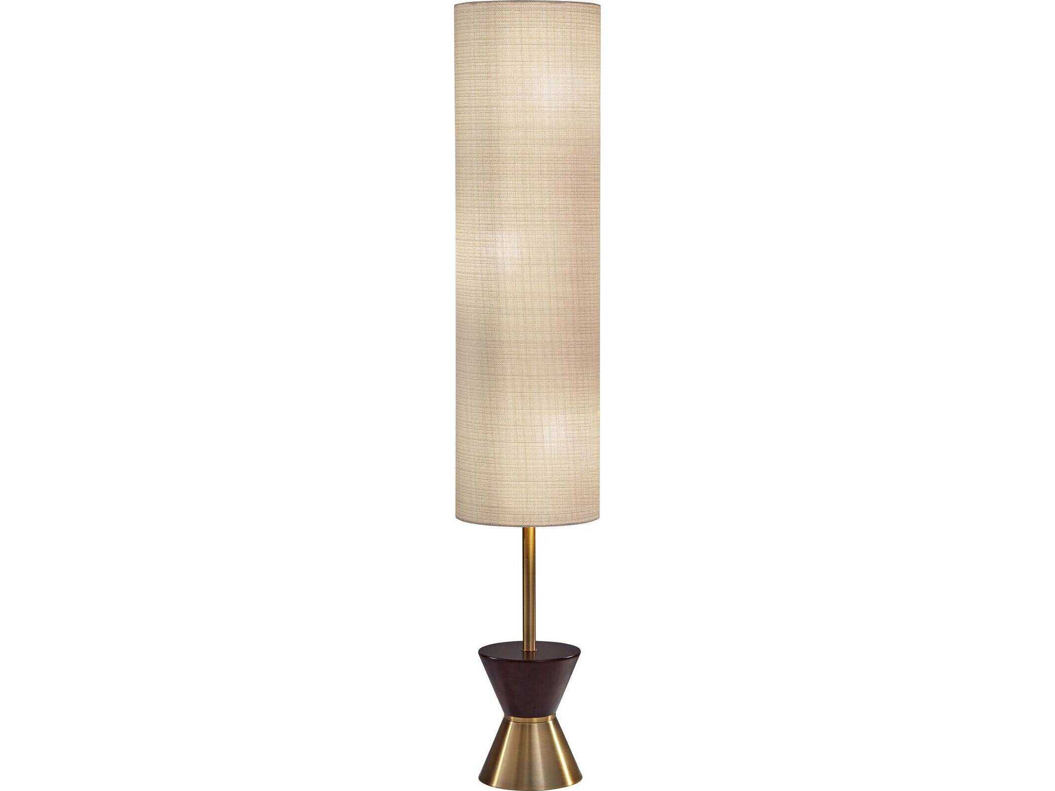 Adesso Carmen Antique Brass Walnut Textured Beige Fabric Floor Lamp