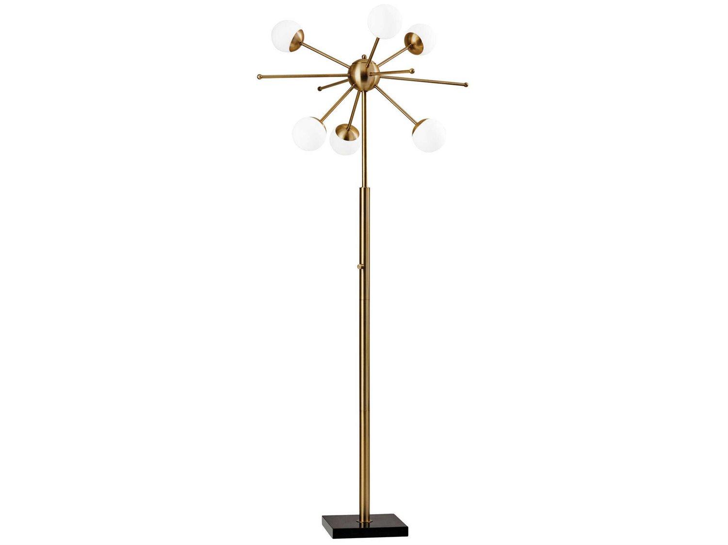 Adesso Doppler Antique Brass White Opal Glass Floor Lamp