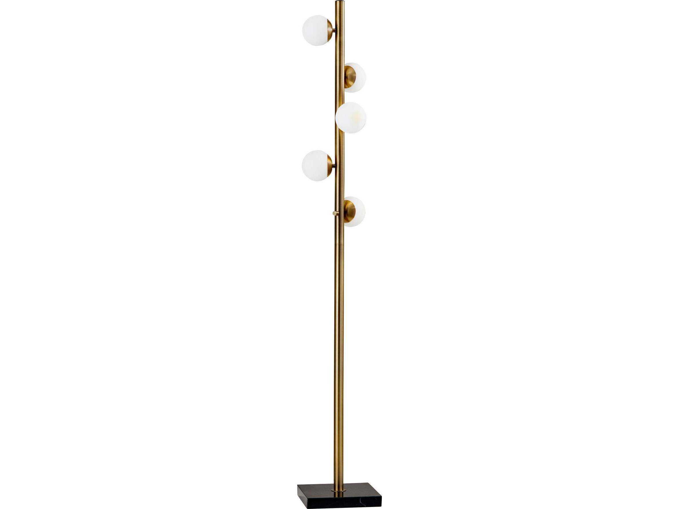 Adesso Doppler Antique Brass White Opal Glass Floor Lamp