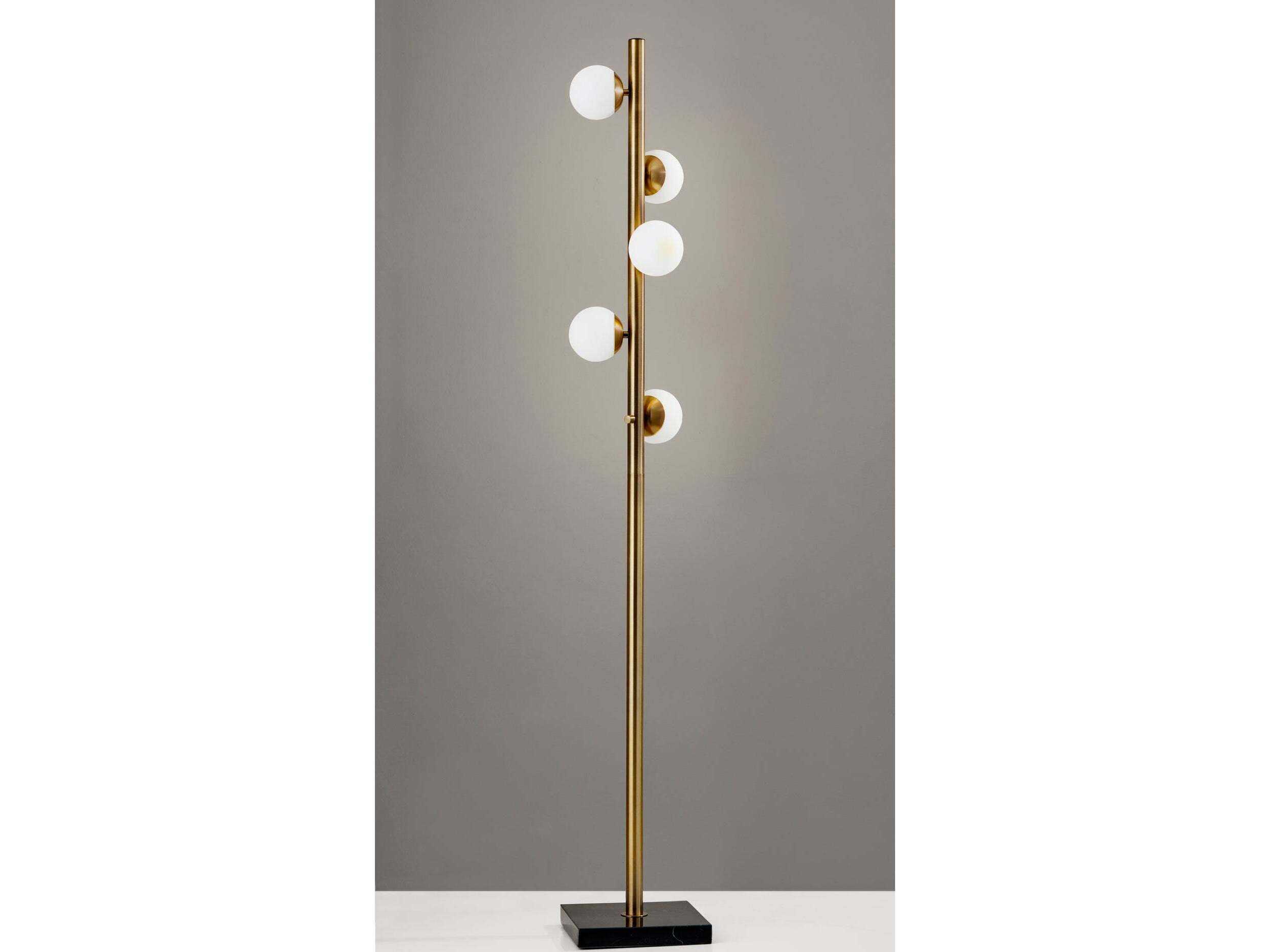 Adesso Doppler Antique Brass White Opal Glass Floor Lamp