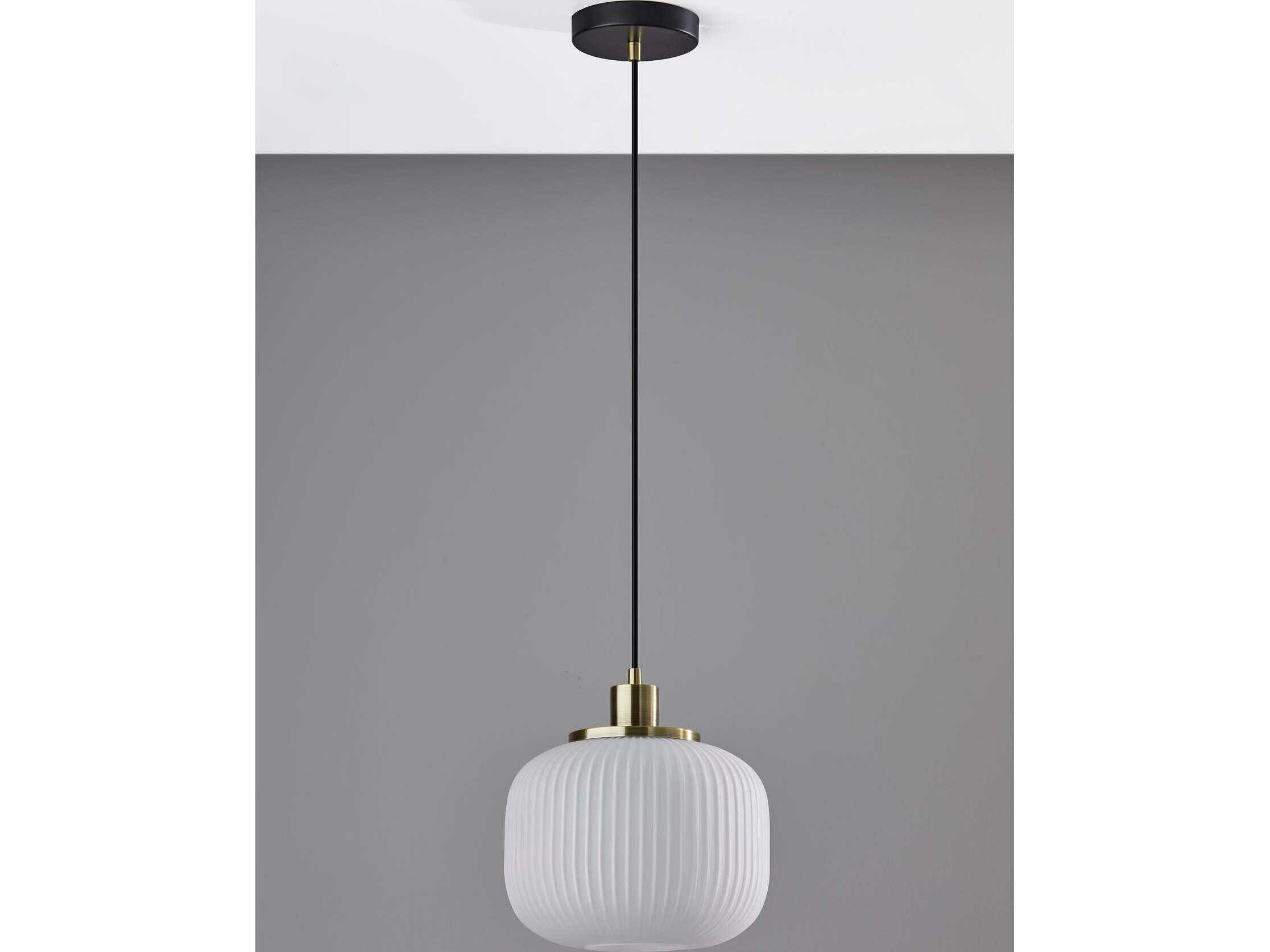 Adesso Hazel Antique Brass Black Round Mini Pendant